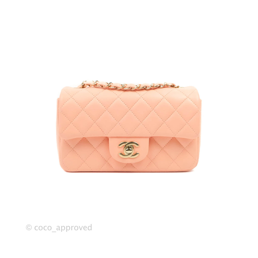 Chanel Quilted Mini Rectangular Flap Orange Clair Lambskin Gold Hardware