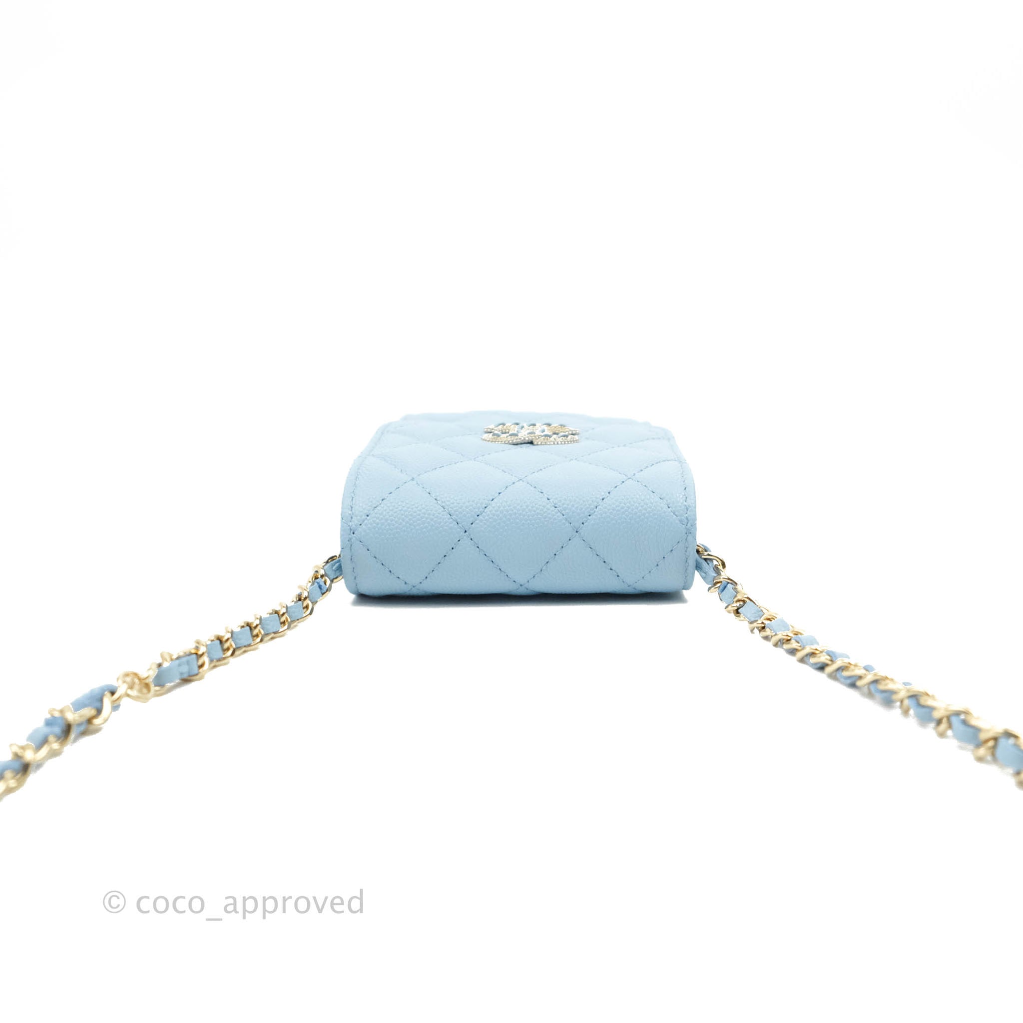 Chanel Phone Holder & Airpods Case with Chain Blue Caviar Gold