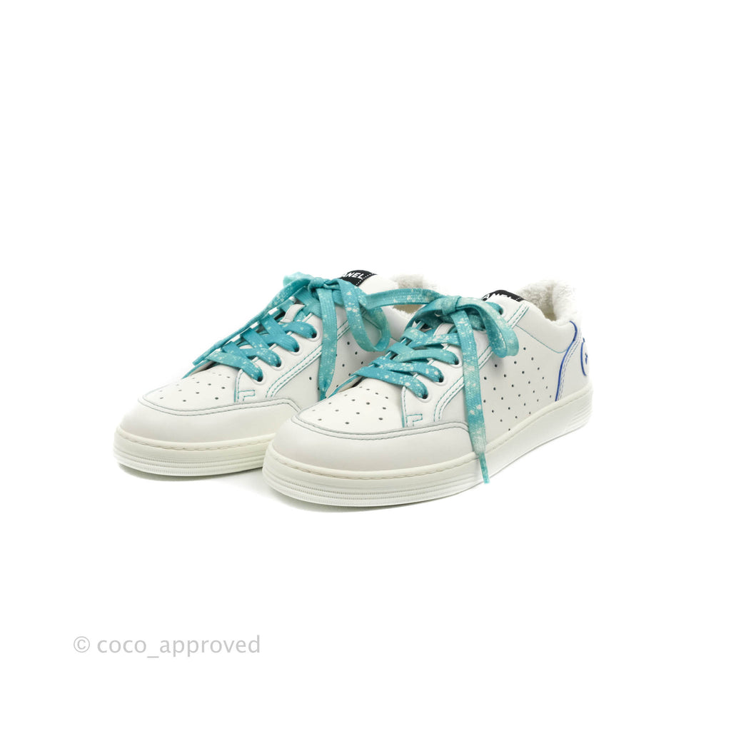 Chanel Calfskin Logo Sneakers White Blue Size 39