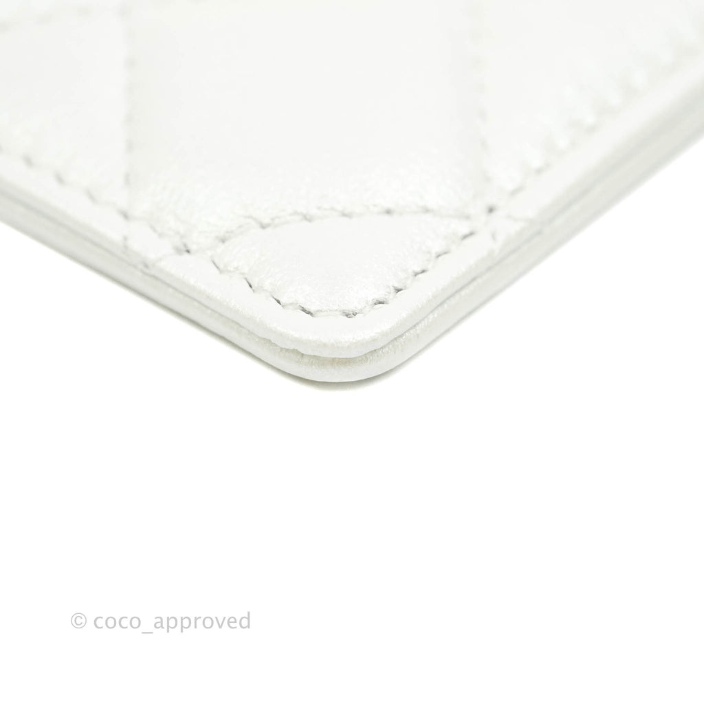 Chanel Classic Chain Card Holder Iridescent White Lambskin Silver Hardware