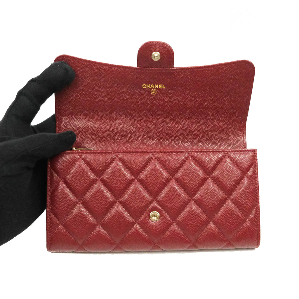 Chanel Caviar Quilted Long Flap Wallet Burgundy Caviar Gold Hardware