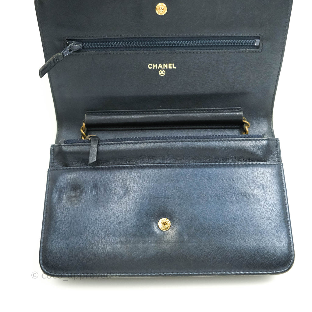 Chanel Boy Wallet on Chain WOC Blue Lambskin Gold Hardware