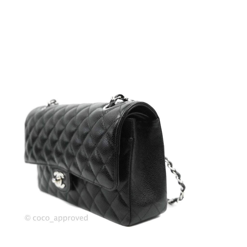 Chanel Classic M/L Medium Double Flap Bag Black Caviar Silver Hardware