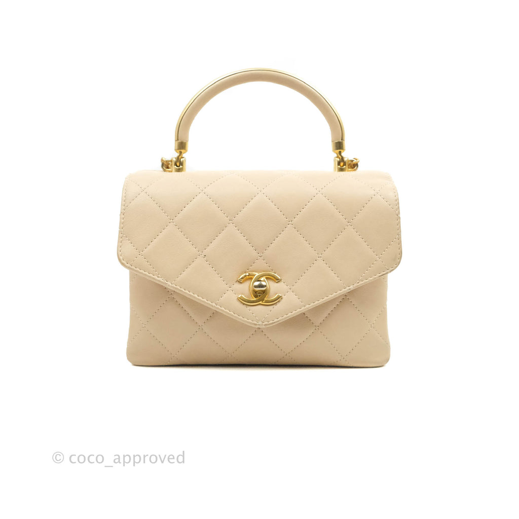 Chanel Small Gold Top Handle Bag Light Beige Lambskin Aged Gold Hardware