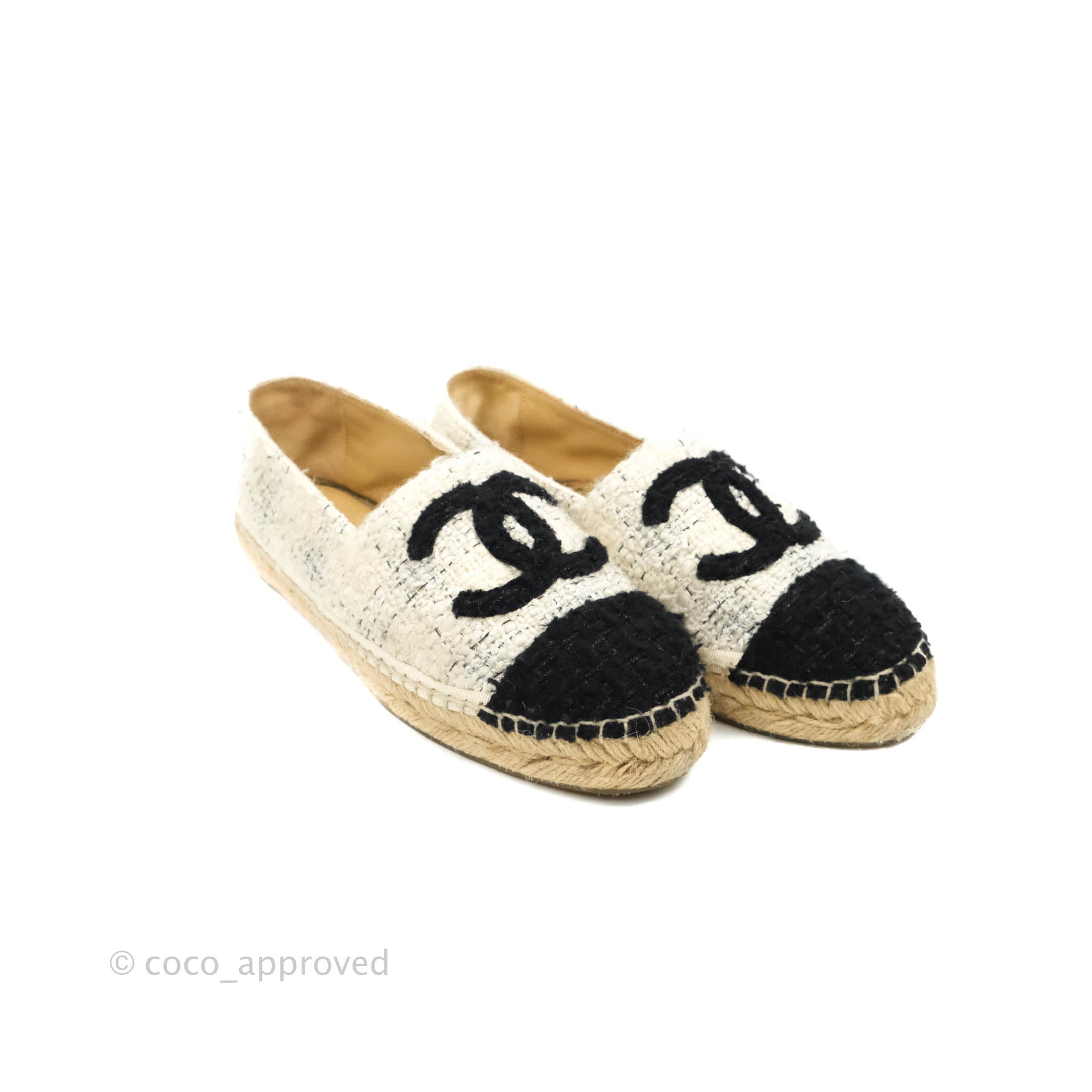 Chanel CC Espadrilles Tweed Black White Size 36 – Coco Approved Studio