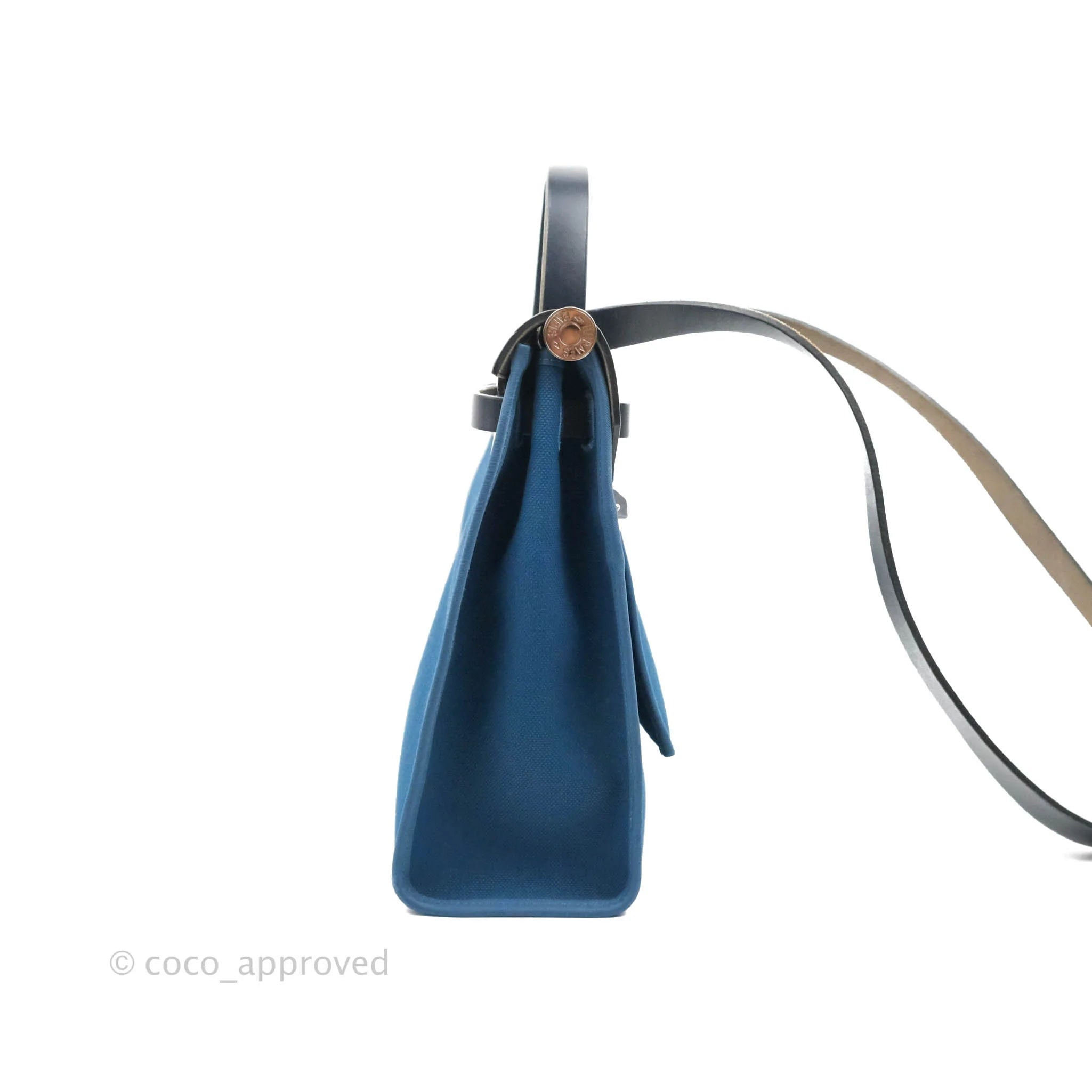 Hermes Bamboo/Bleu Indigo Canvas and Leather Herbag Zip 31 Bag Hermes