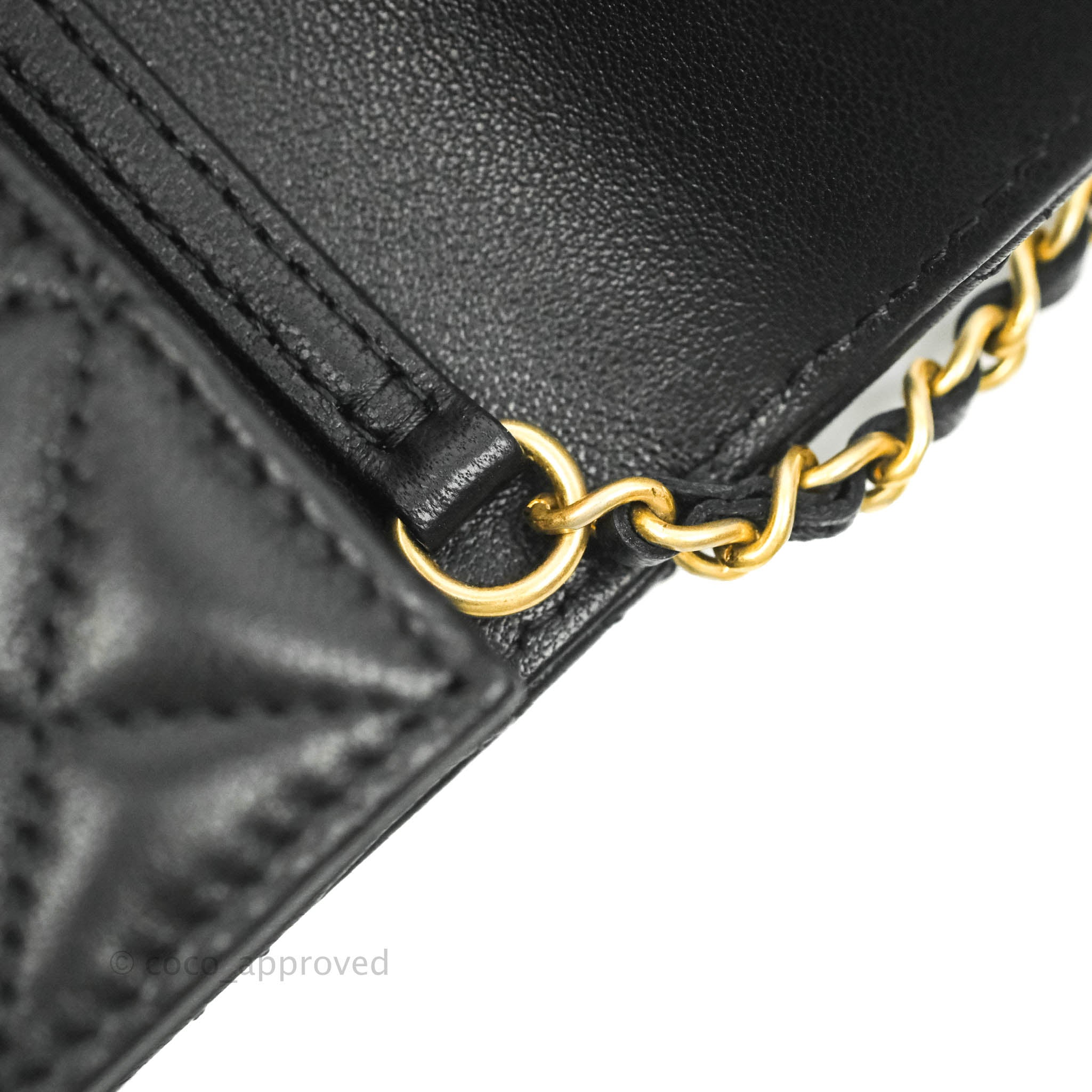 CHANEL Lambskin Quilted Pearl Crush Card Holder With Chain Black 1286653