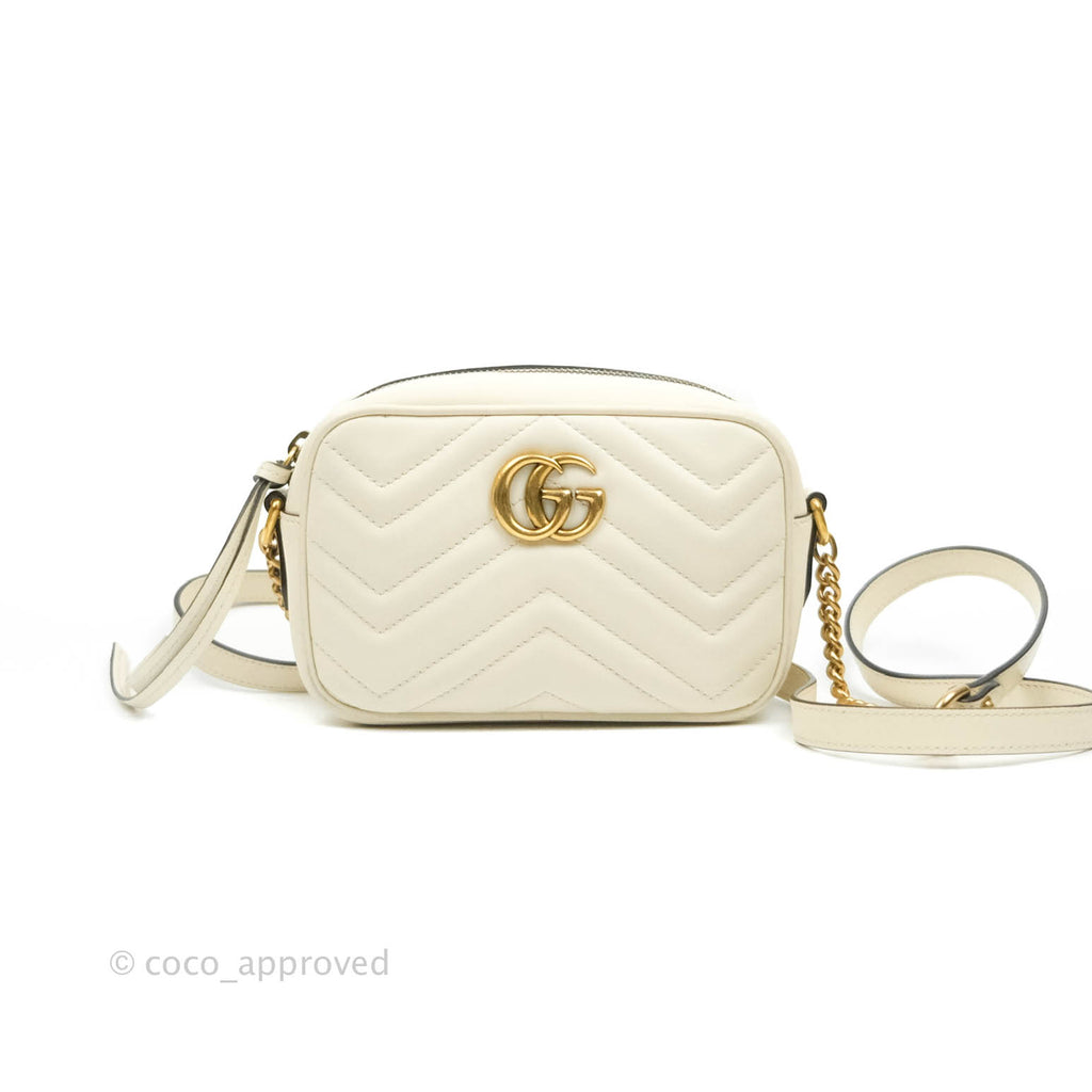 Gucci Mini Matelasse GG Marmont Camera Bag White Calfskin Gold Hardware