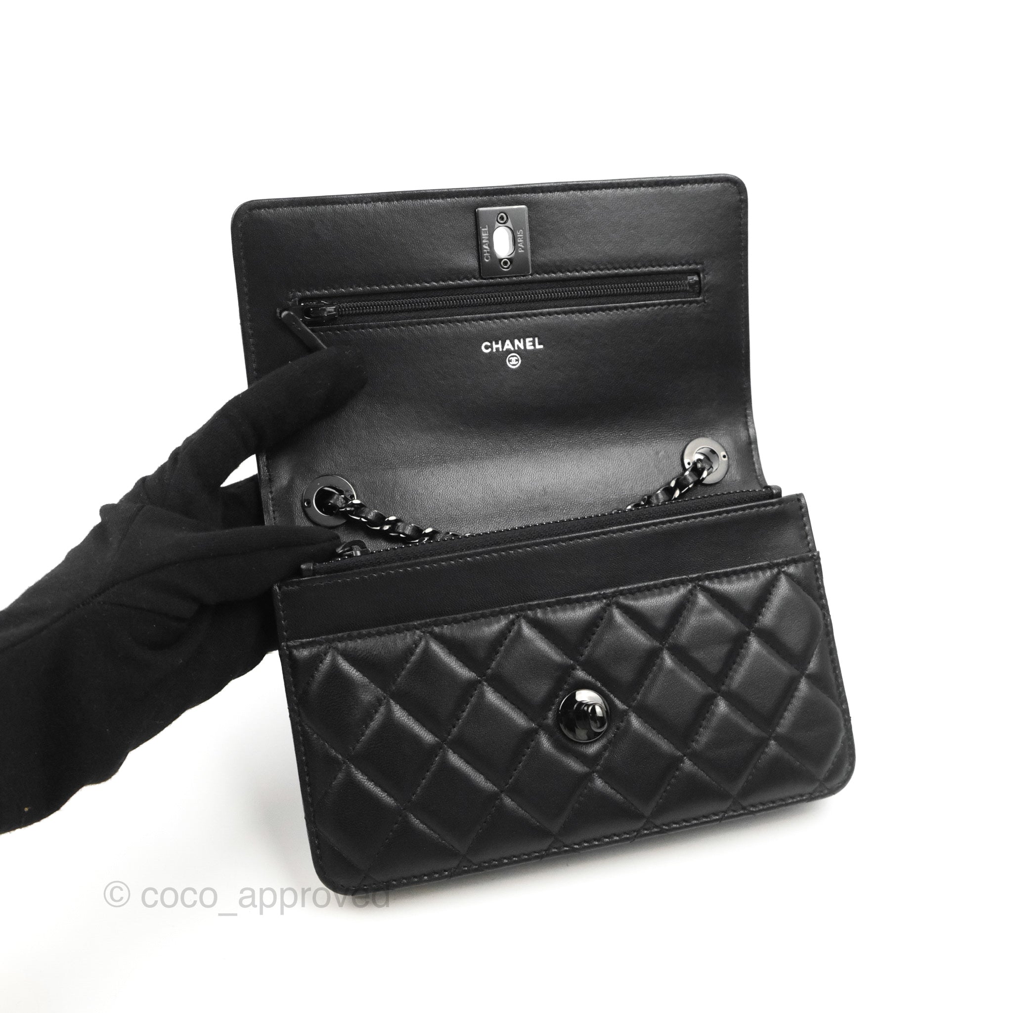 CHANEL, Bags, Chanel Woc Black Lambskin Silver Hardware