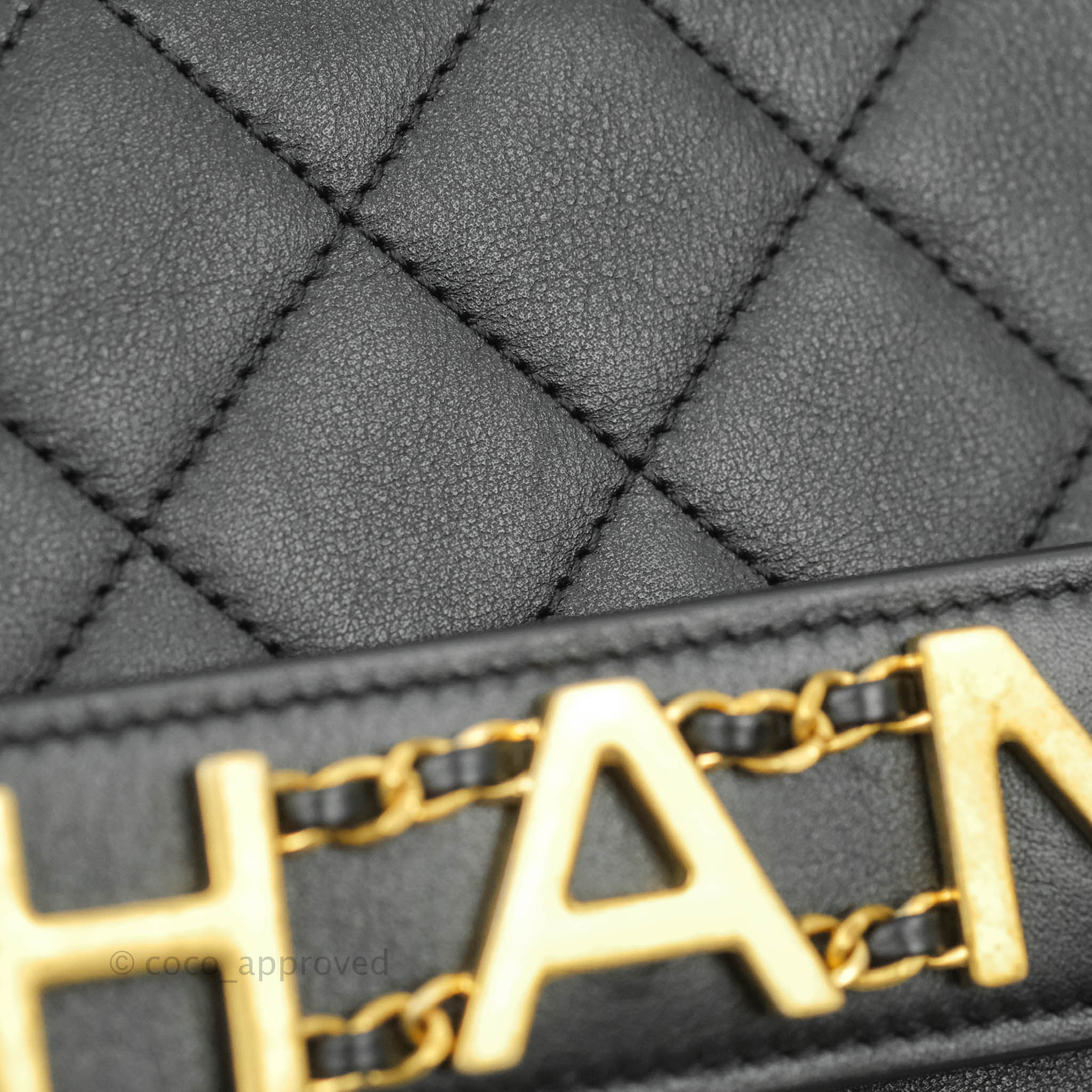 Chanel Black Calfskin Logo Enchained Flap Medium Q6B35U3PK7000