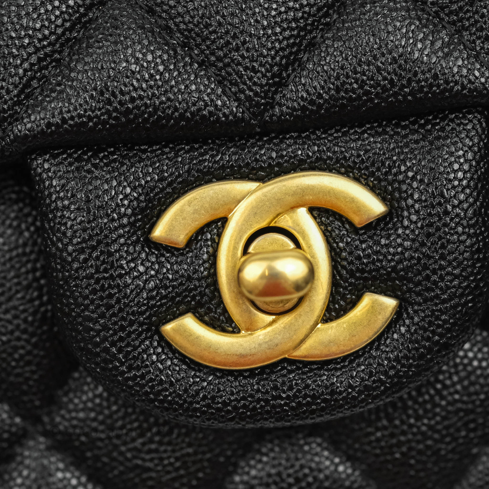 Chanel Top Handle Mini Rectangular Flap Bag Black Caviar Aged Gold