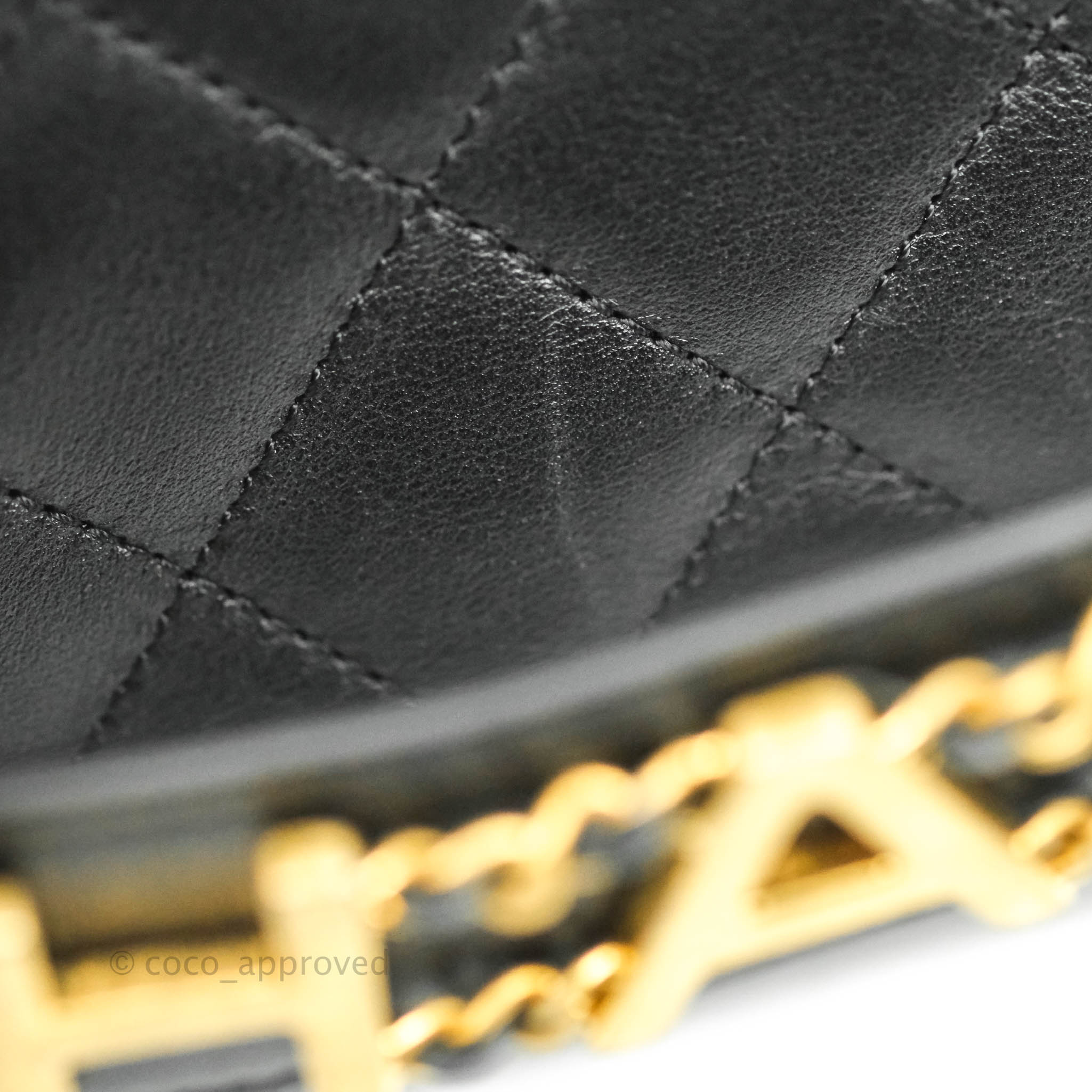Chanel Black Calfskin Logo Enchained Flap Medium Q6B35U3PK7000