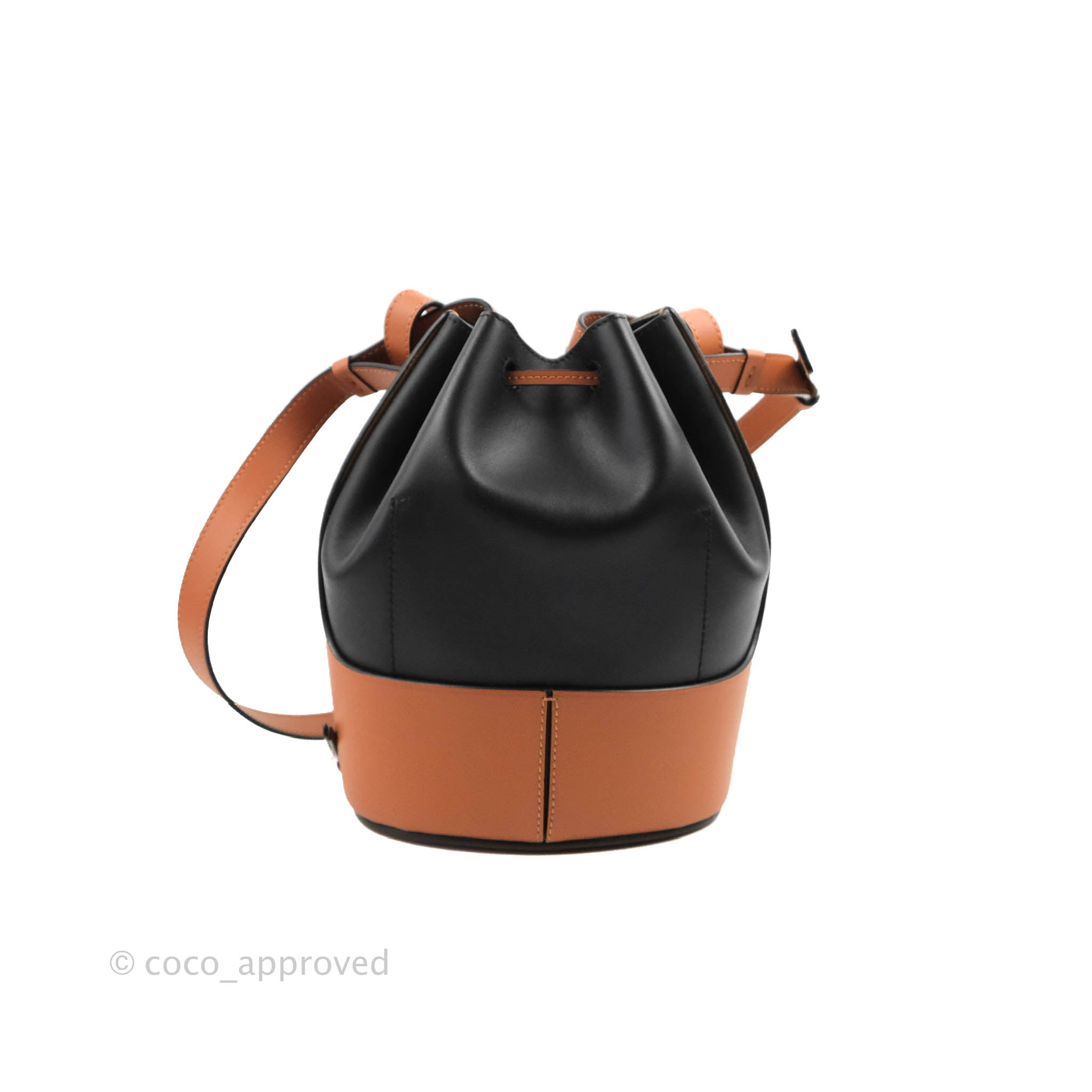 LOEWE Calfskin Balloon Bucket Bag Black Tan | FASHIONPHILE