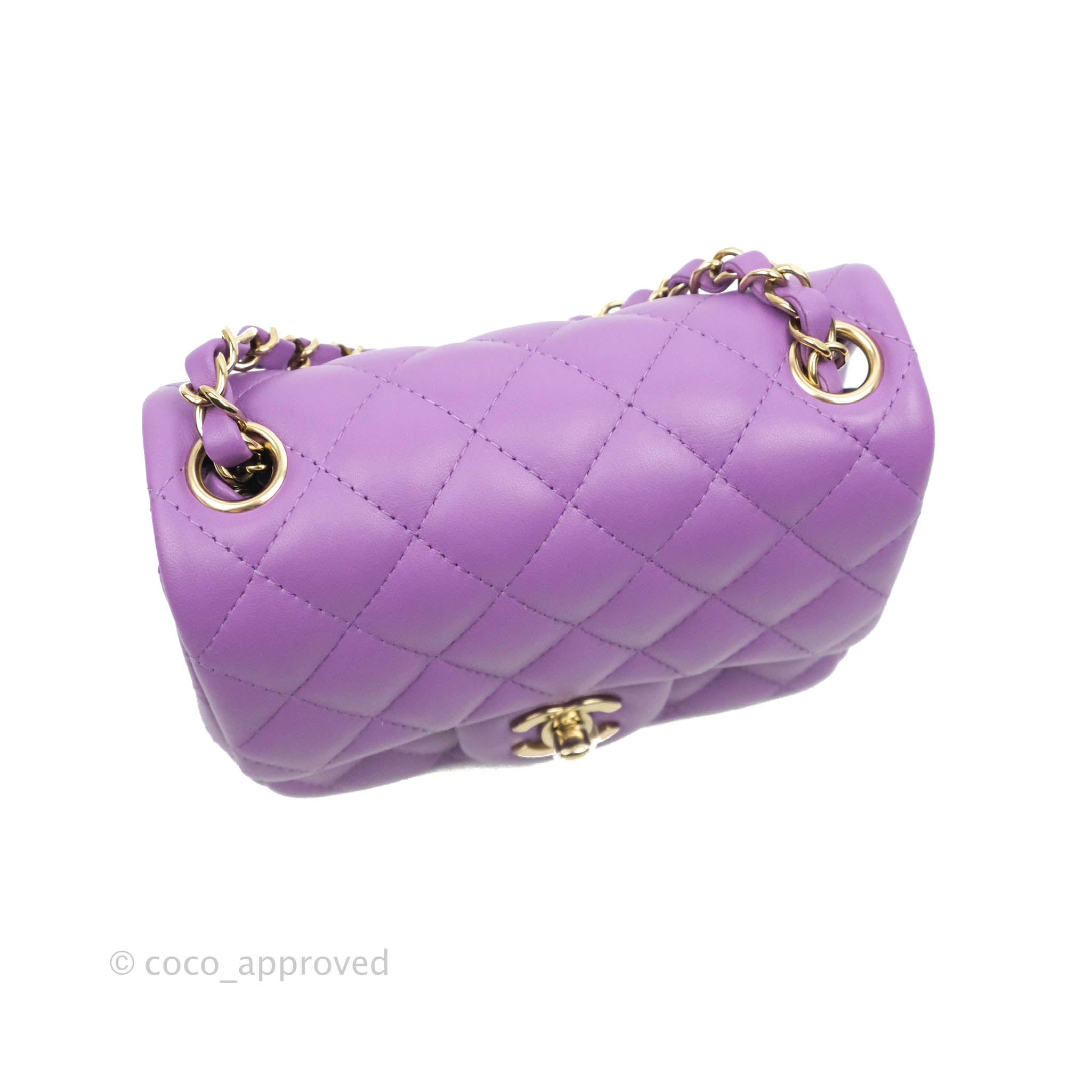 Chanel Mini Square Purple Lambskin Gold Hardware 22P – Coco