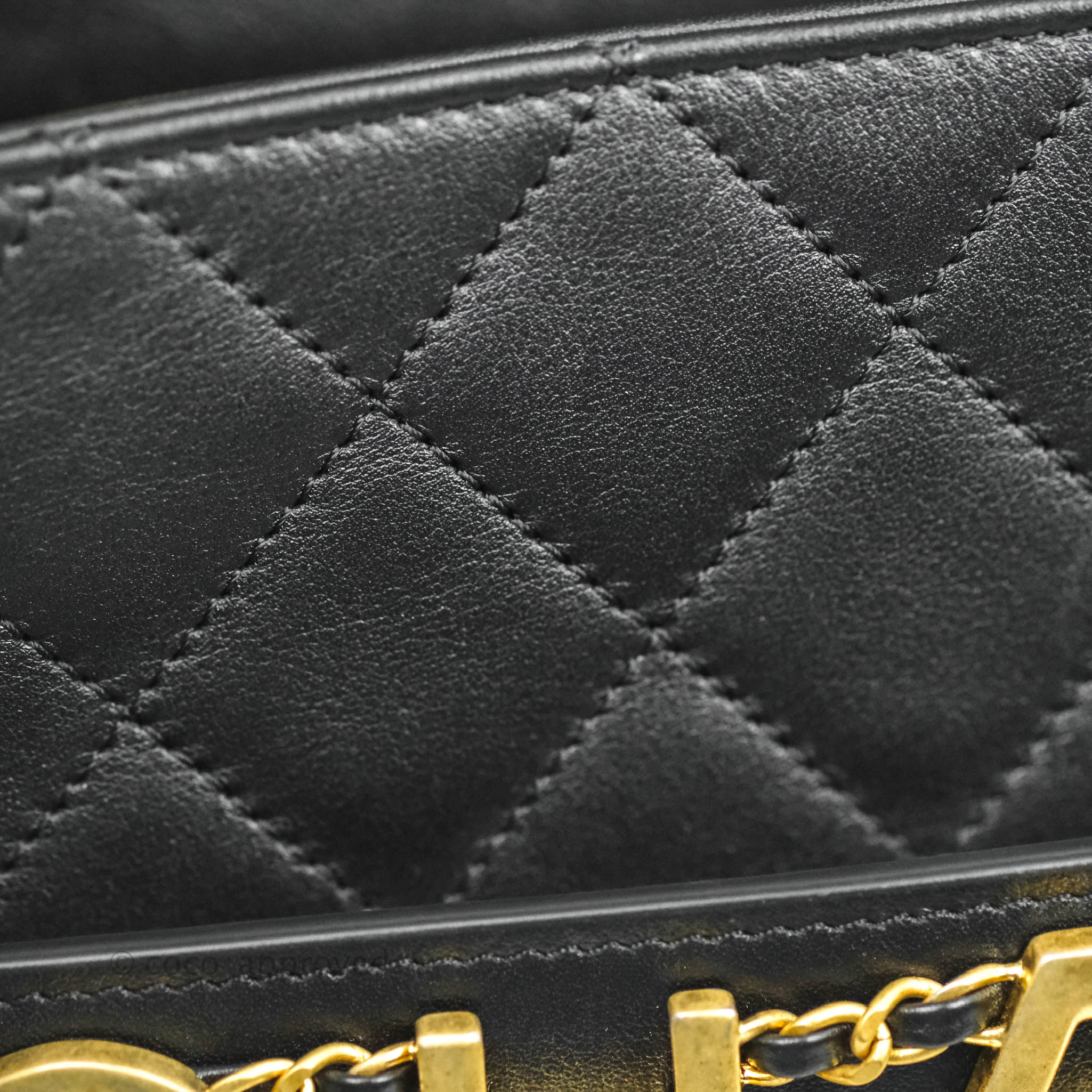 Chanel Black Calfskin Logo Enchained Flap Medium Q6B35U3PK7000