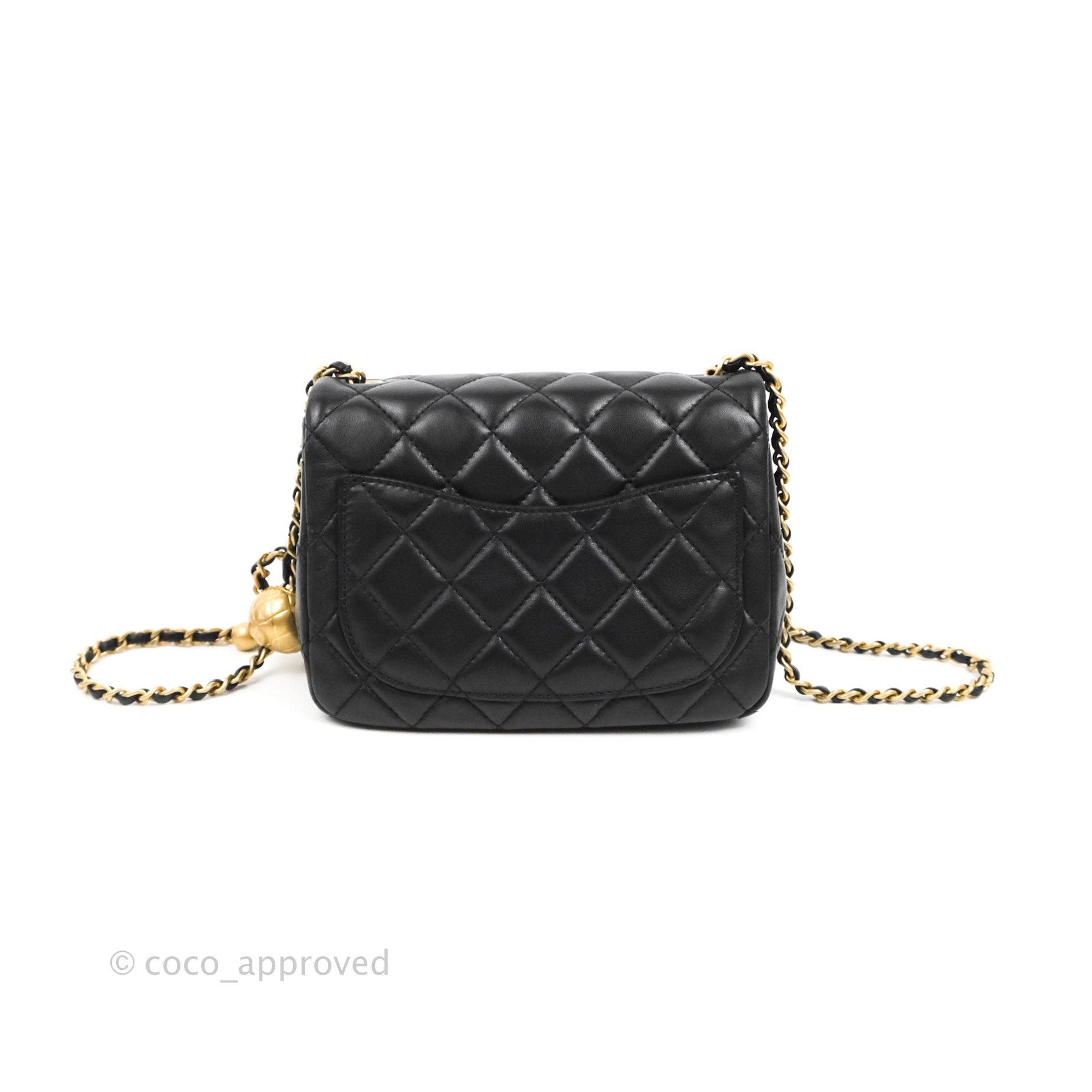 Chanel Pearl Crush Mini Square Quilted Black Lambskin Aged Gold Hardwa –  Coco Approved Studio