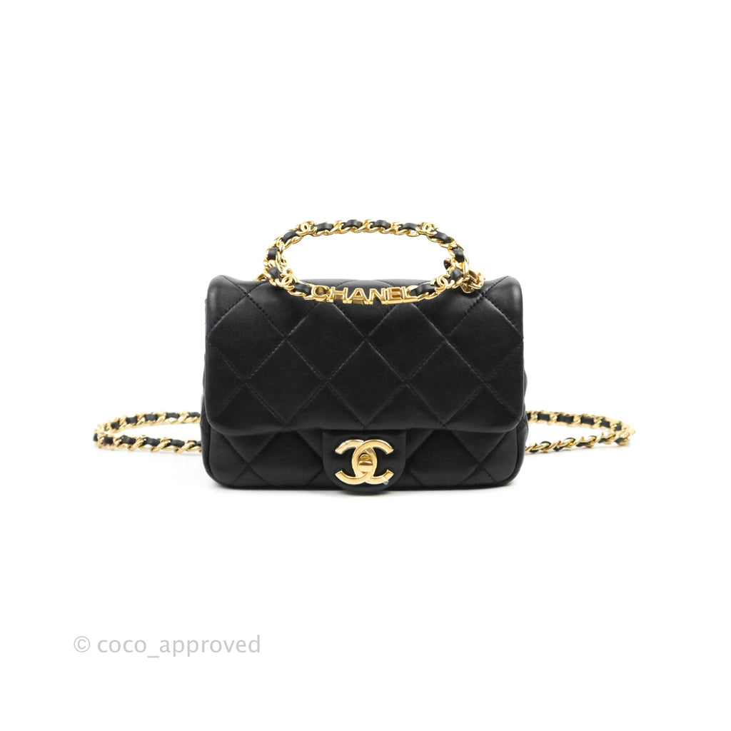 Chanel Quilted Mini Flap Bag With Chanel Logo Top Handle Lambskin Calfskin Mixed Fibers Gold Hardware