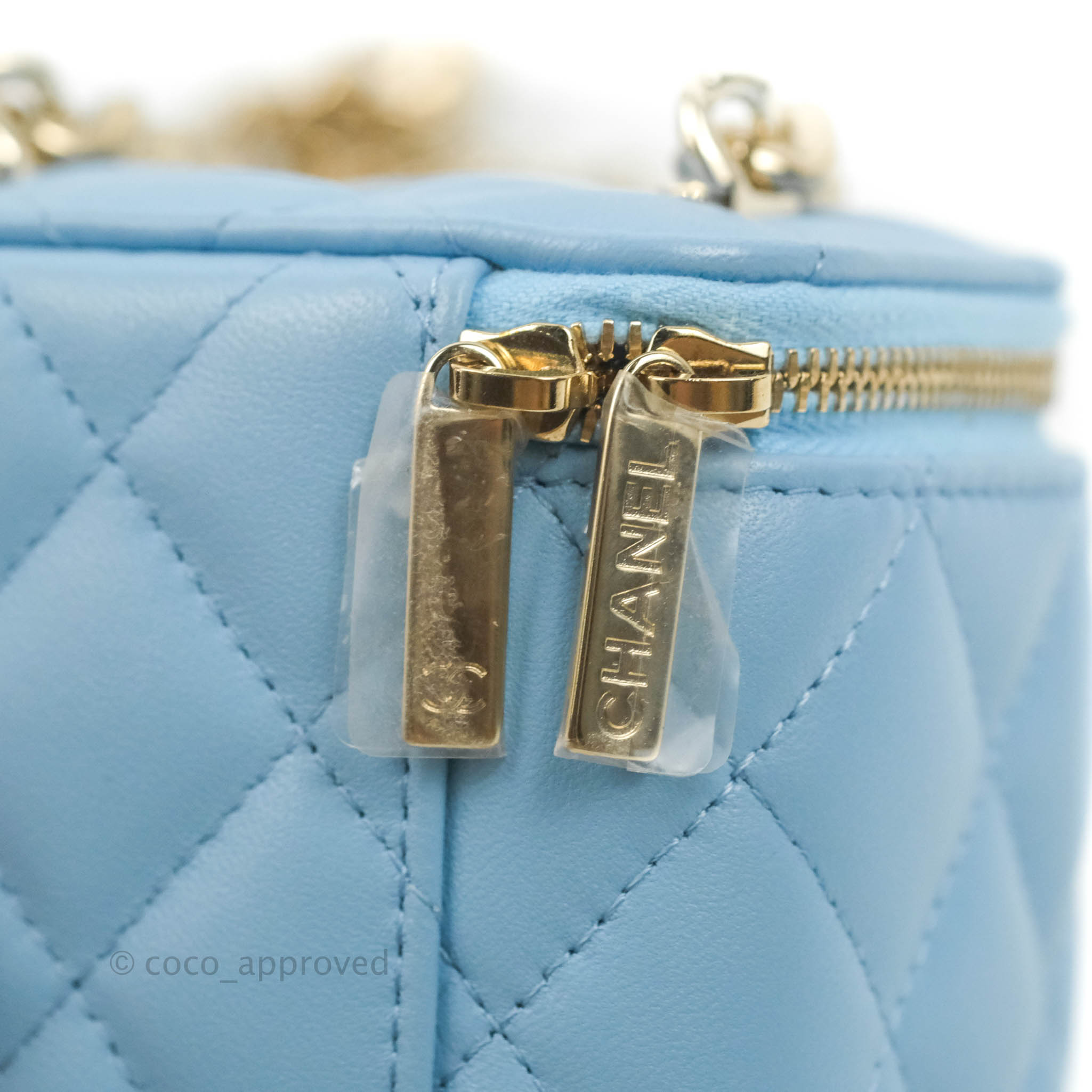 Chanel 22P Top Handle Mini Vanity with Chain Lambskin Light Blue LGHW