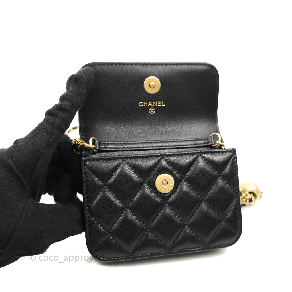 Chanel Pearl Crush Card Holder Black Lambskin Aged Gold Hardware