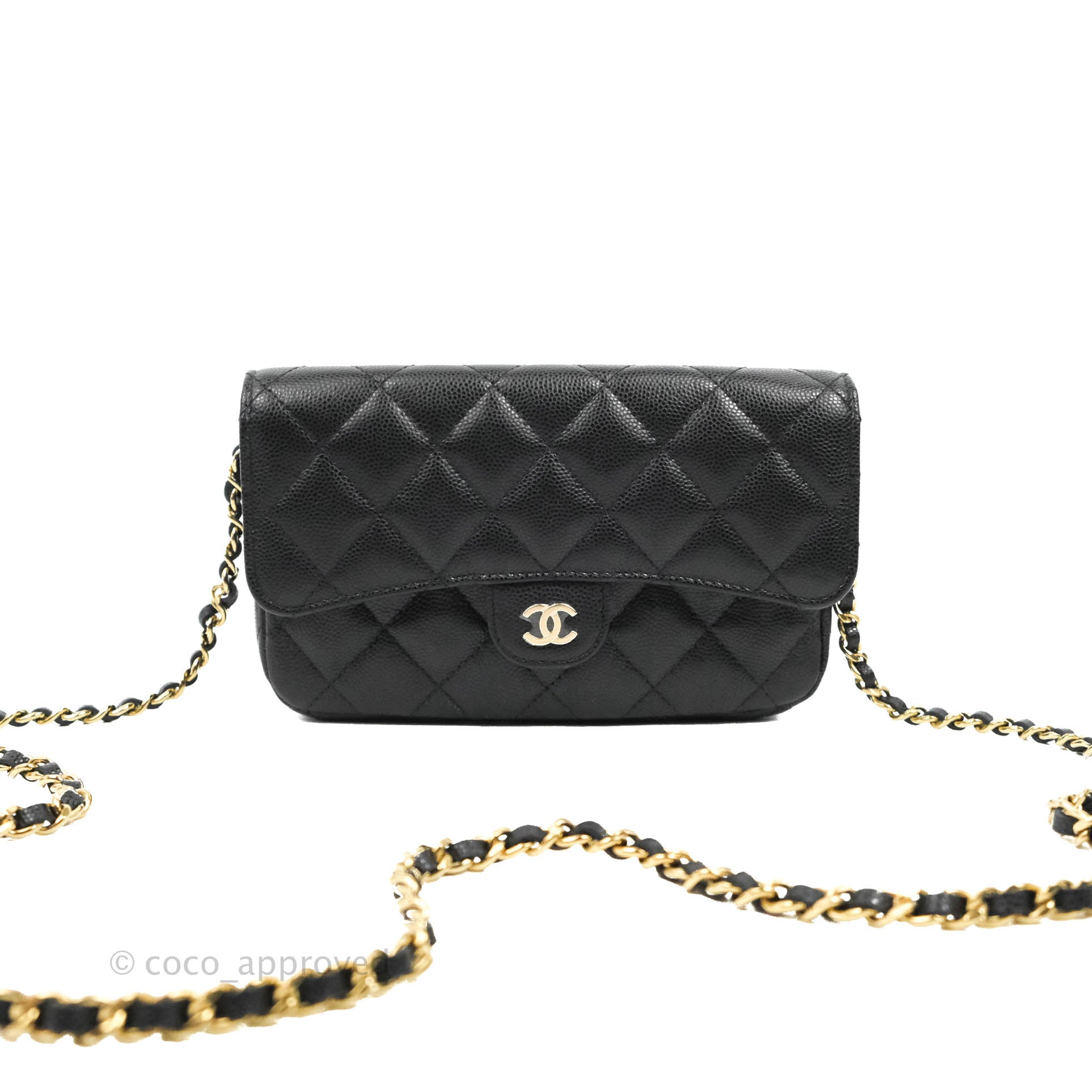 Chanel Classic Flap Phone Holder With Chain Black Caviar Gold