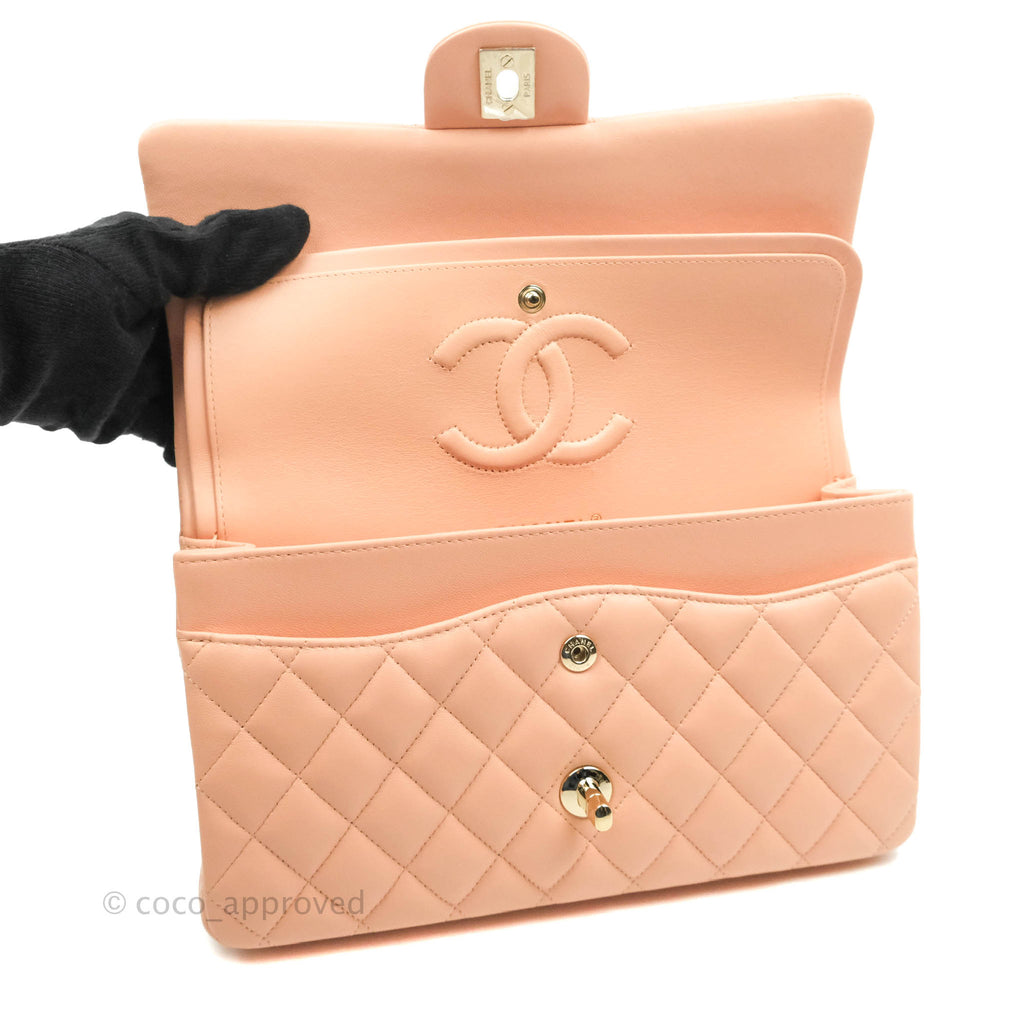 Chanel Classic Medium Flap Quilted Pink Lambskin Light Gold Hardware