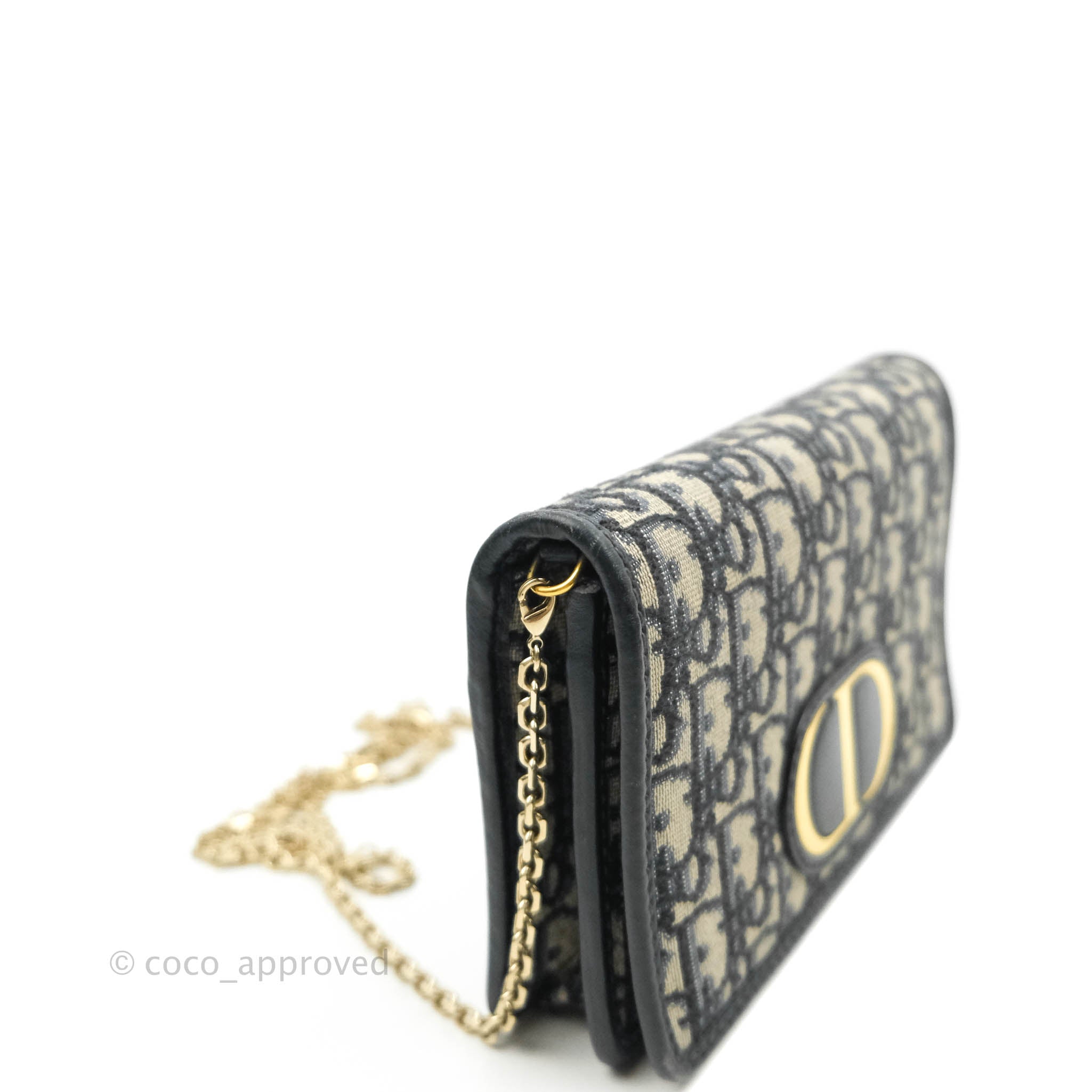 Dior 30 Montaign Nano pouch with Chain Blue Oblique jacquard