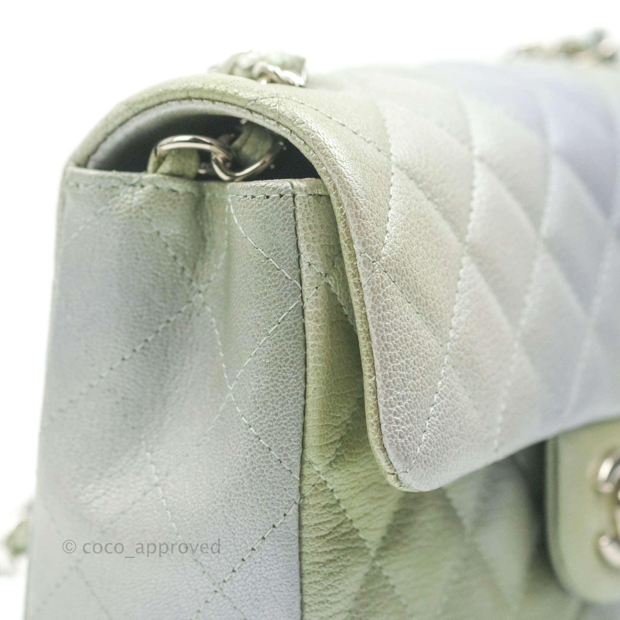 Chanel Quilted Mini Rectangular Flap Ombre Grey Green Metallic
