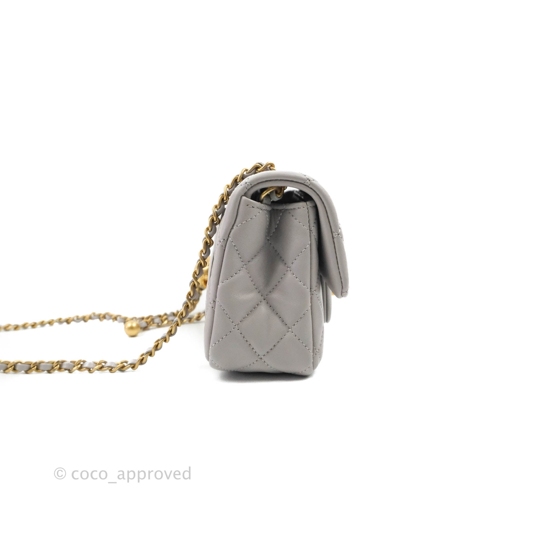 Chanel Mini Rectangular Pearl Crush Quilted Light Grey Lambskin Aged G –  Coco Approved Studio