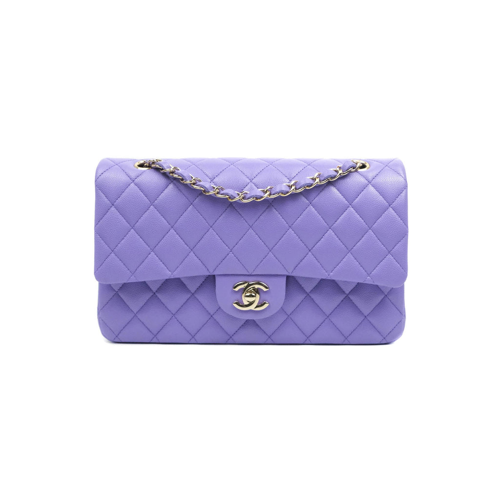 Chanel Classic M/L Medium Double Flap Purple Caviar Gold Hardware 20S