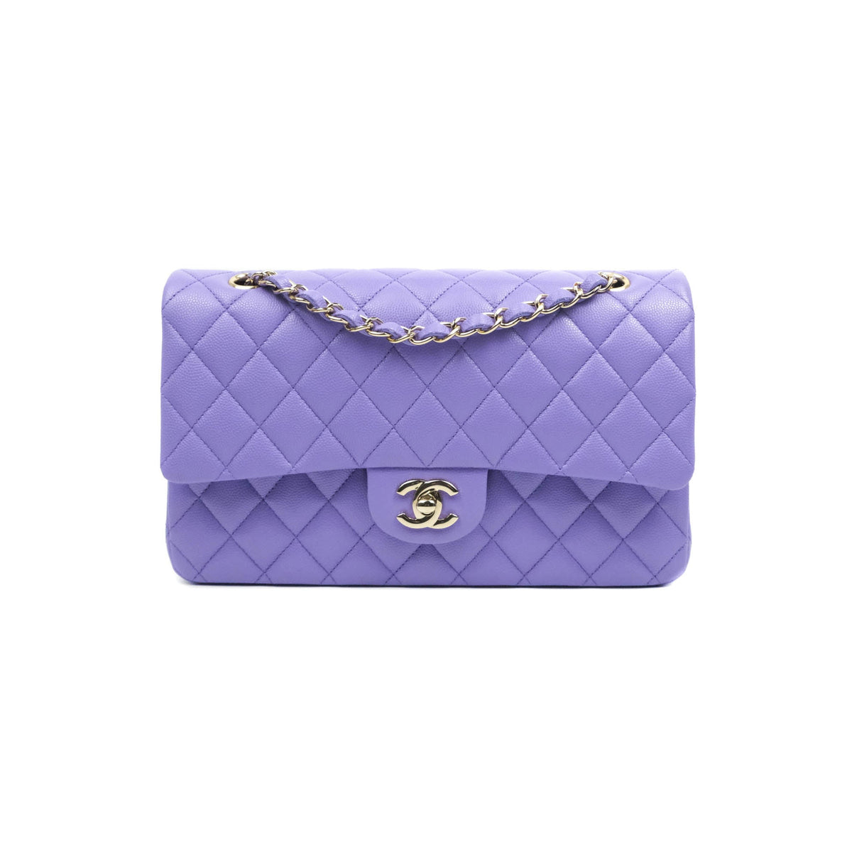 Chanel Classic M/L Medium Double Flap Purple Caviar Gold