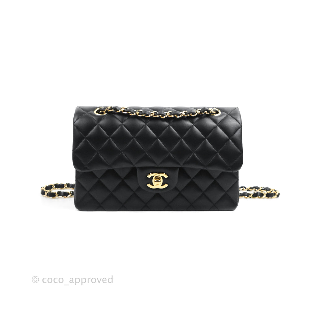 Chanel Small Classic Quilted Flap Black Lambskin Gold Hardware