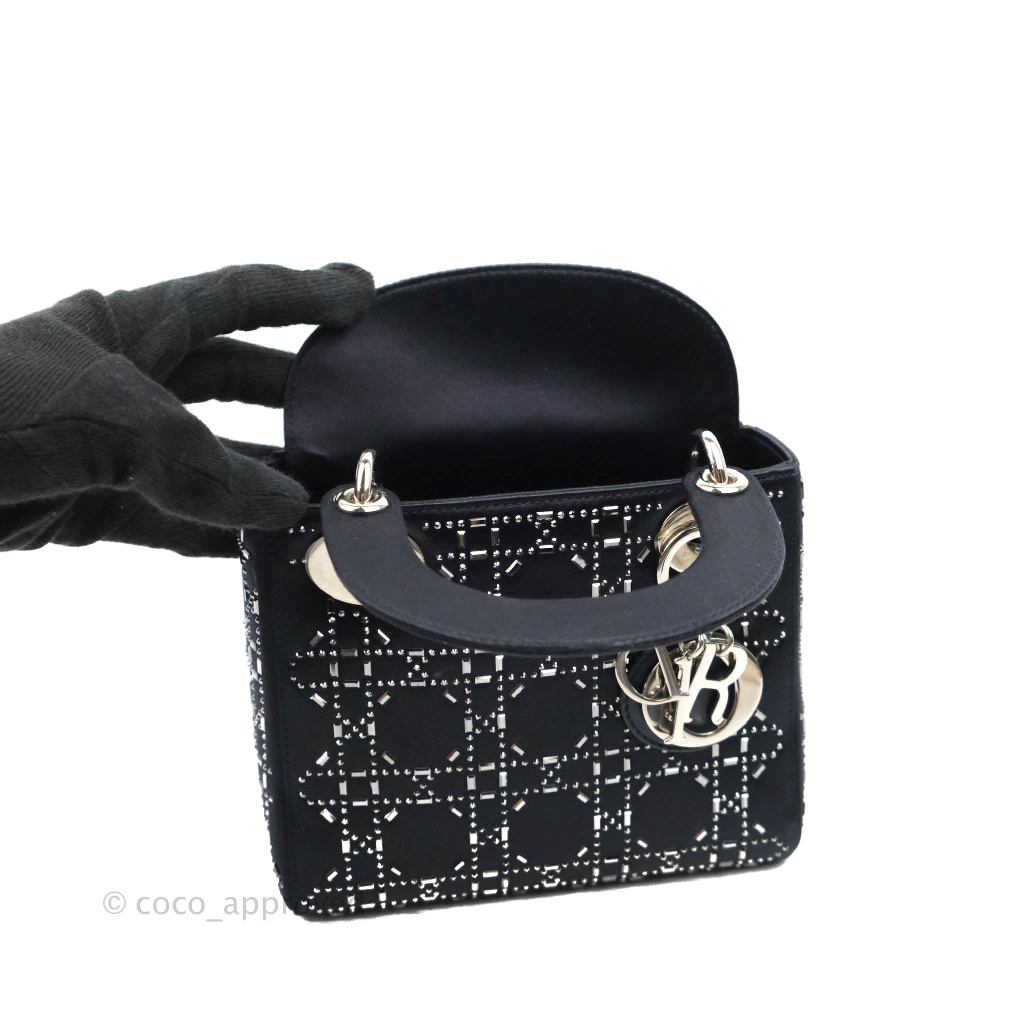 1990s CHRISTIAN DIOR Black Nylon Cannage Mini Lady Dior Handbag