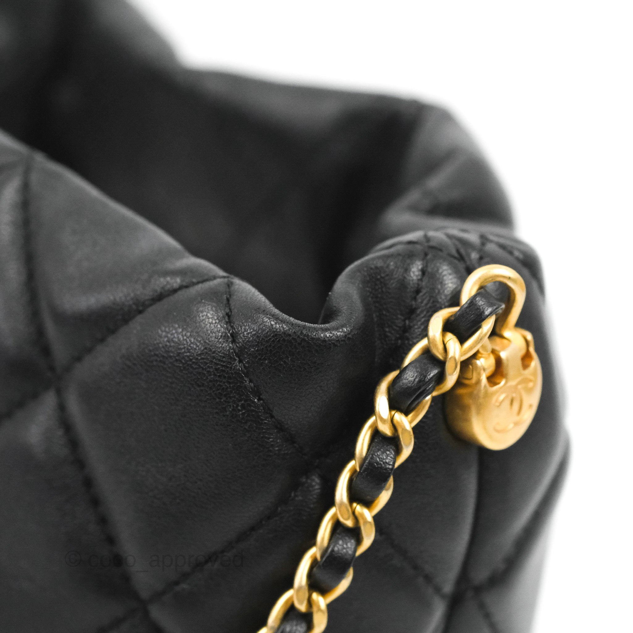 Chanel Quilted My Perfect CC Bucket Drawstring Bag Black Lambskin