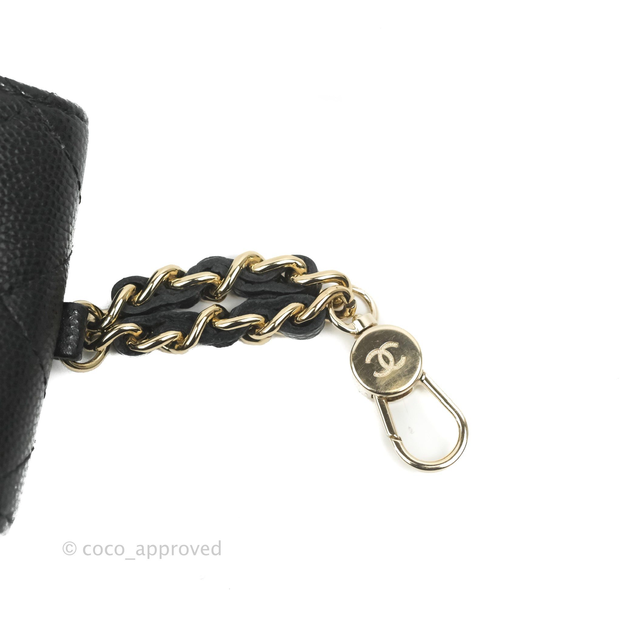 CHANEL CC Logo Cigarette Case Pouch Key Ring Caviar Leather Black Italy  36JG180