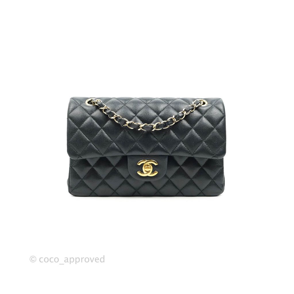 Chanel Small Classic Quilted Flap Very Dark Navy Caviar Gold Hardware