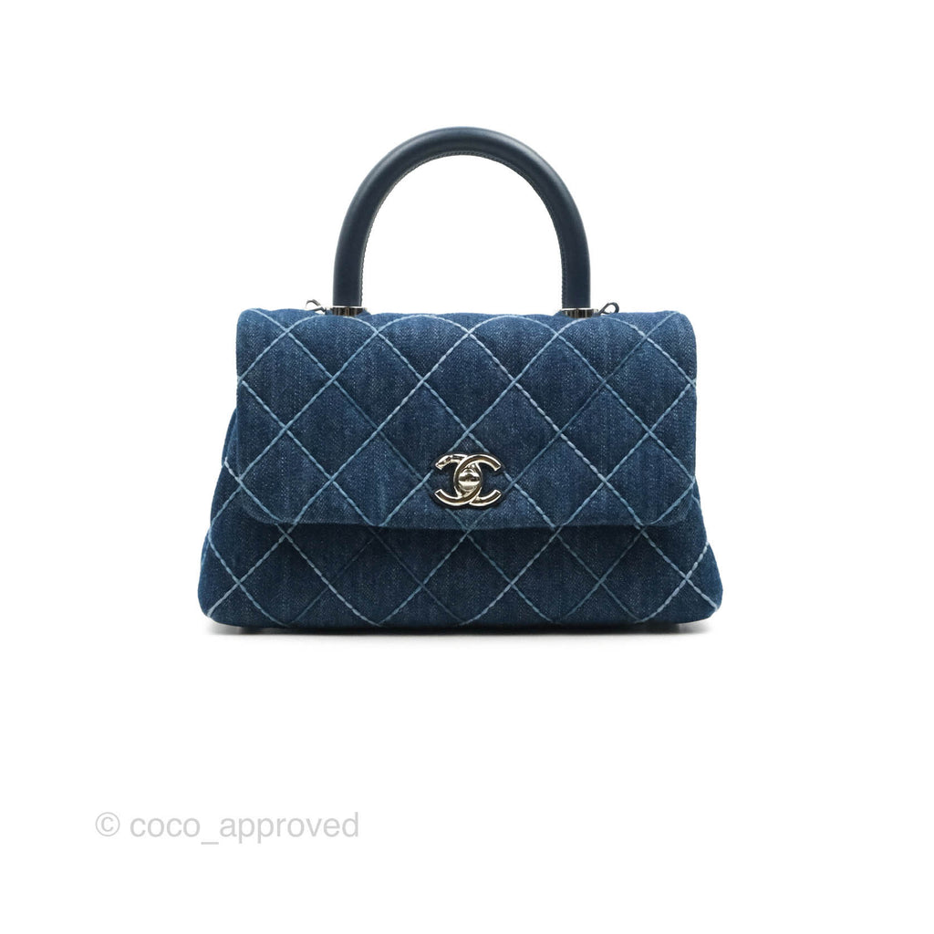 Chanel Small Quilted Coco Handle Denim Navy Lambskin Silver Hardware