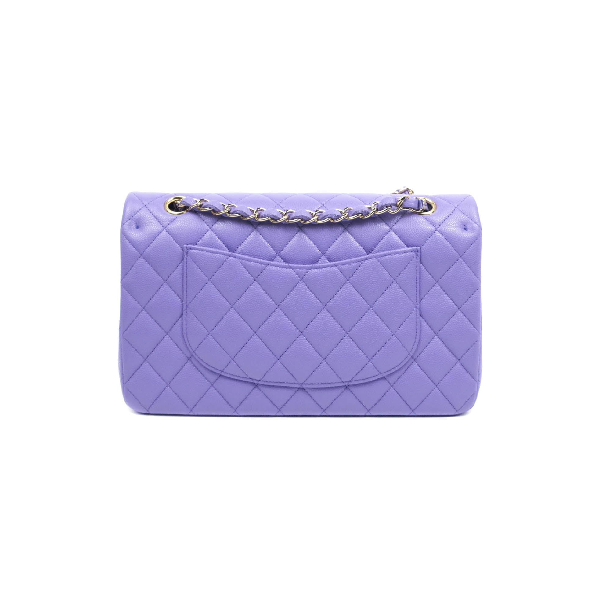 Chanel Classic M/L Medium Double Flap Purple Caviar Gold Hardware 20S –  Coco Approved Studio