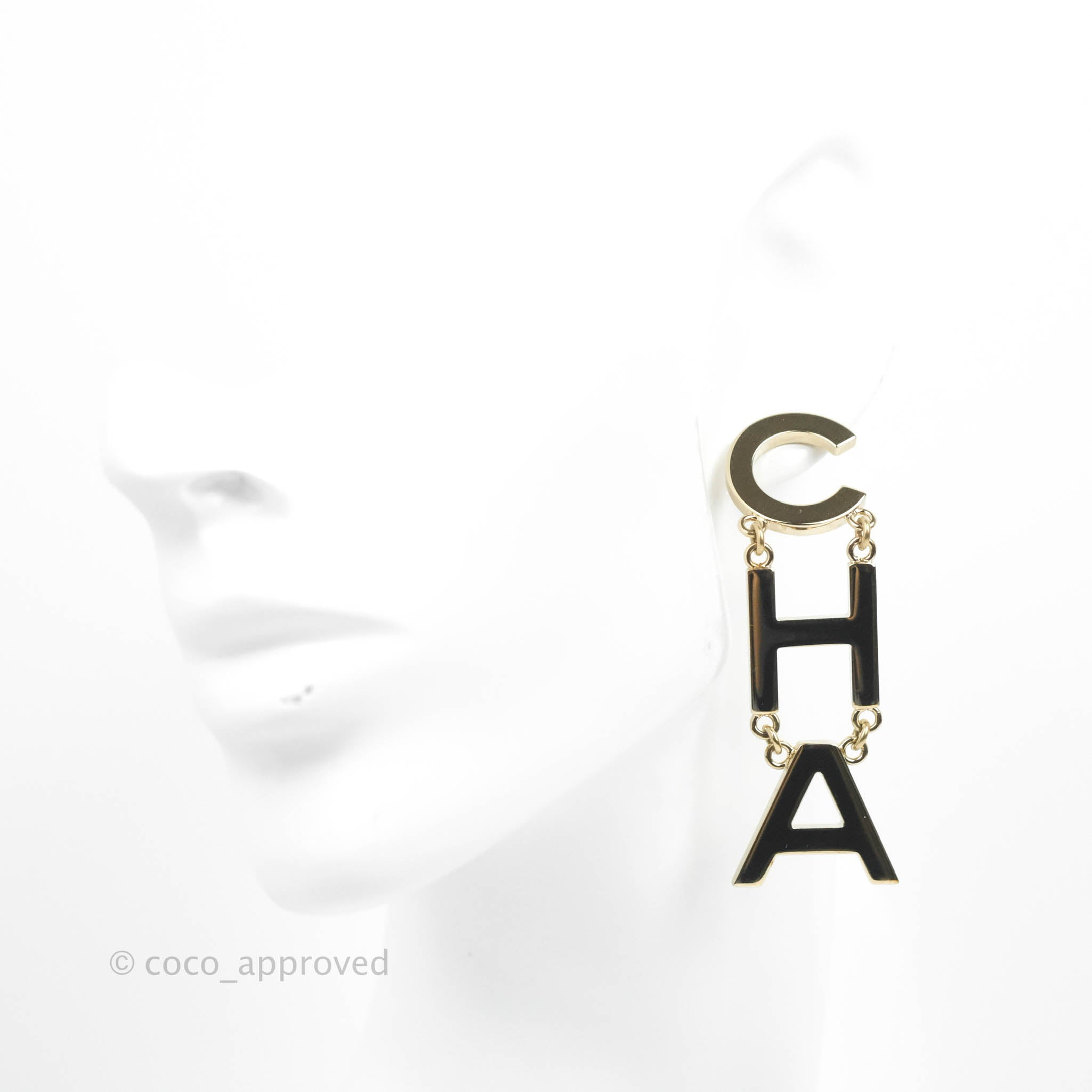 Authentic CHANEL CHA NEL RARE Runway Logo Drop Letter Earrings Limited