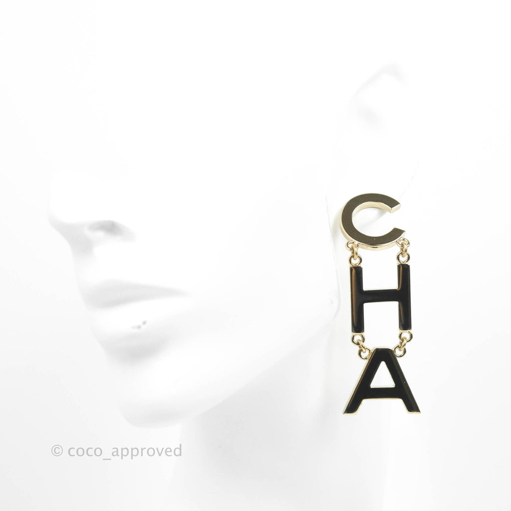 Chanel Letter Cha-Nel Logo Drop Earrings Gold Tone 19S