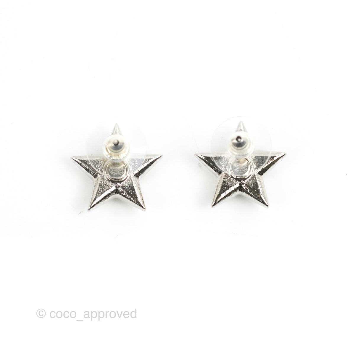 Chanel Star Crystal CC Earrings Silver Tone 23S