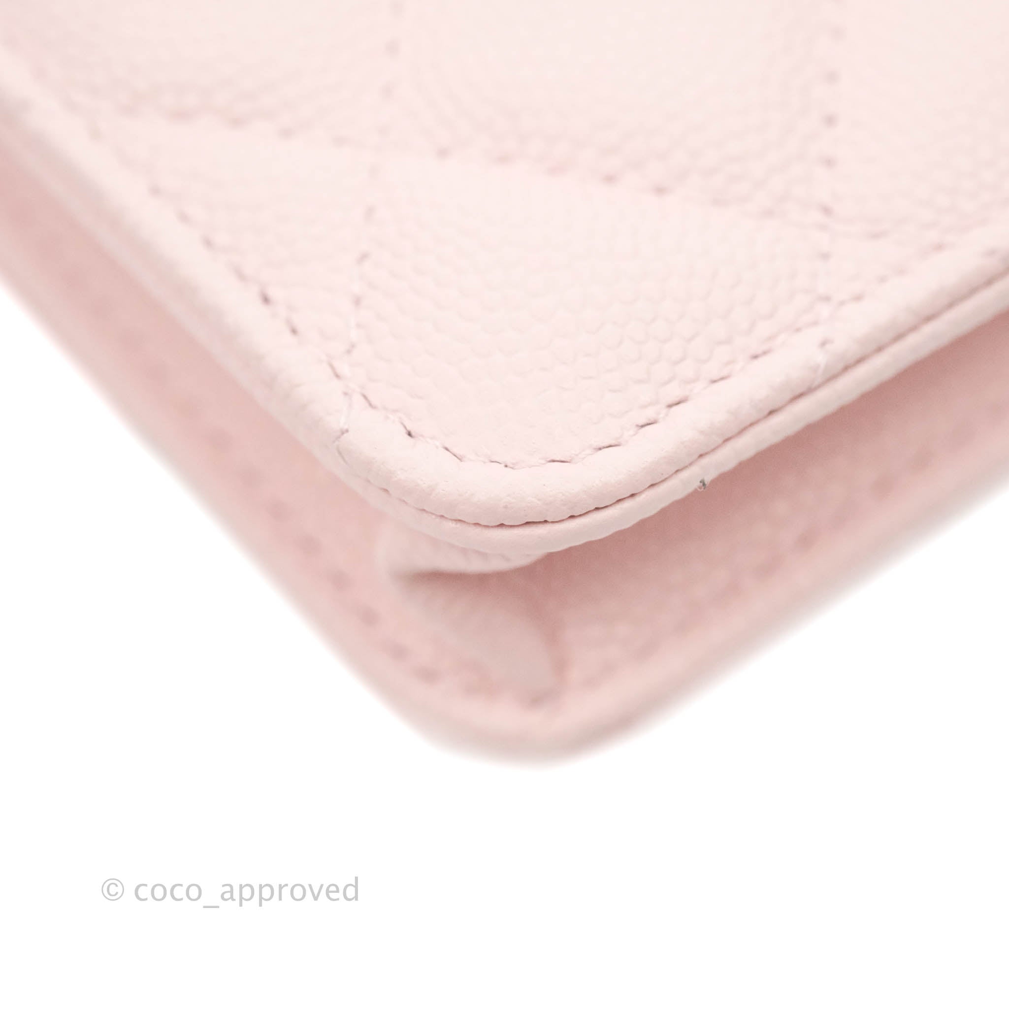 CHANEL Quilted Caviar Leather Top Zip Card Holder Light Pink