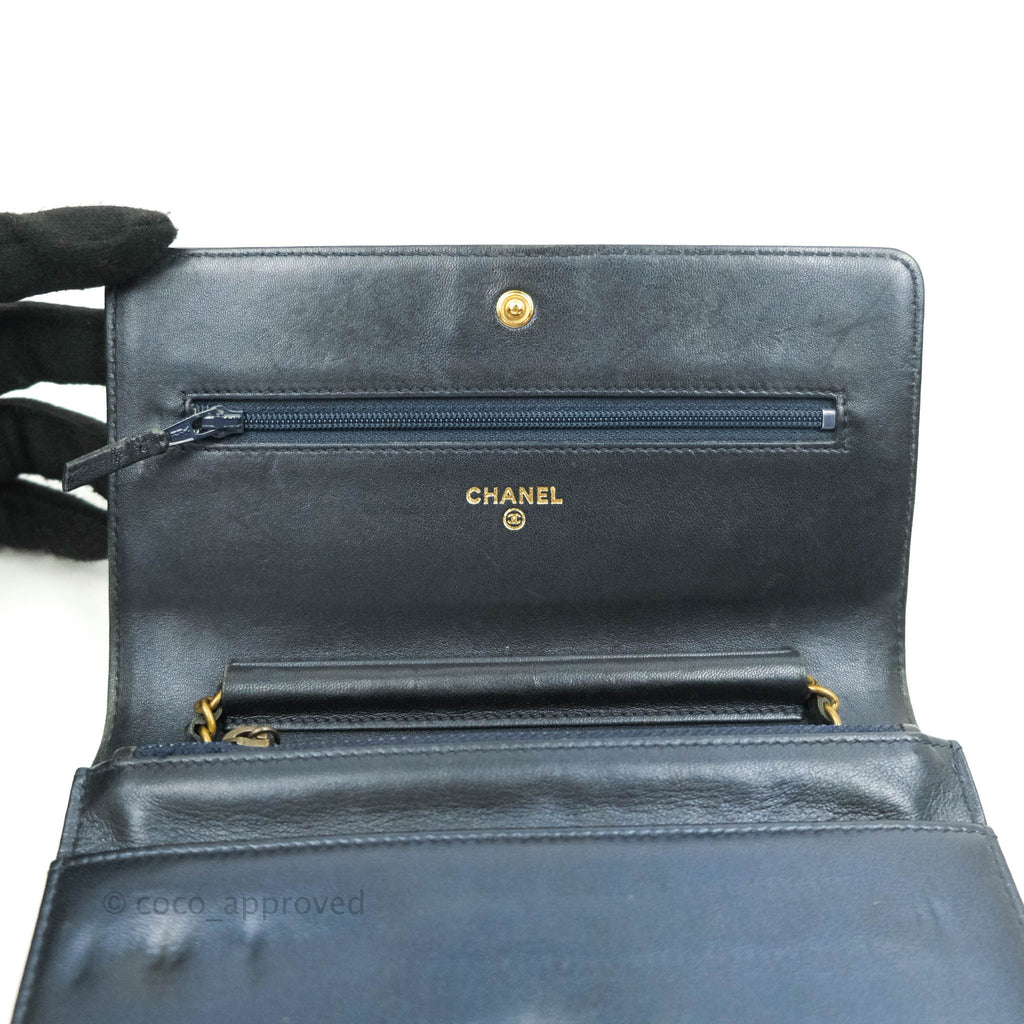 Chanel Boy Wallet on Chain WOC Blue Lambskin Gold Hardware