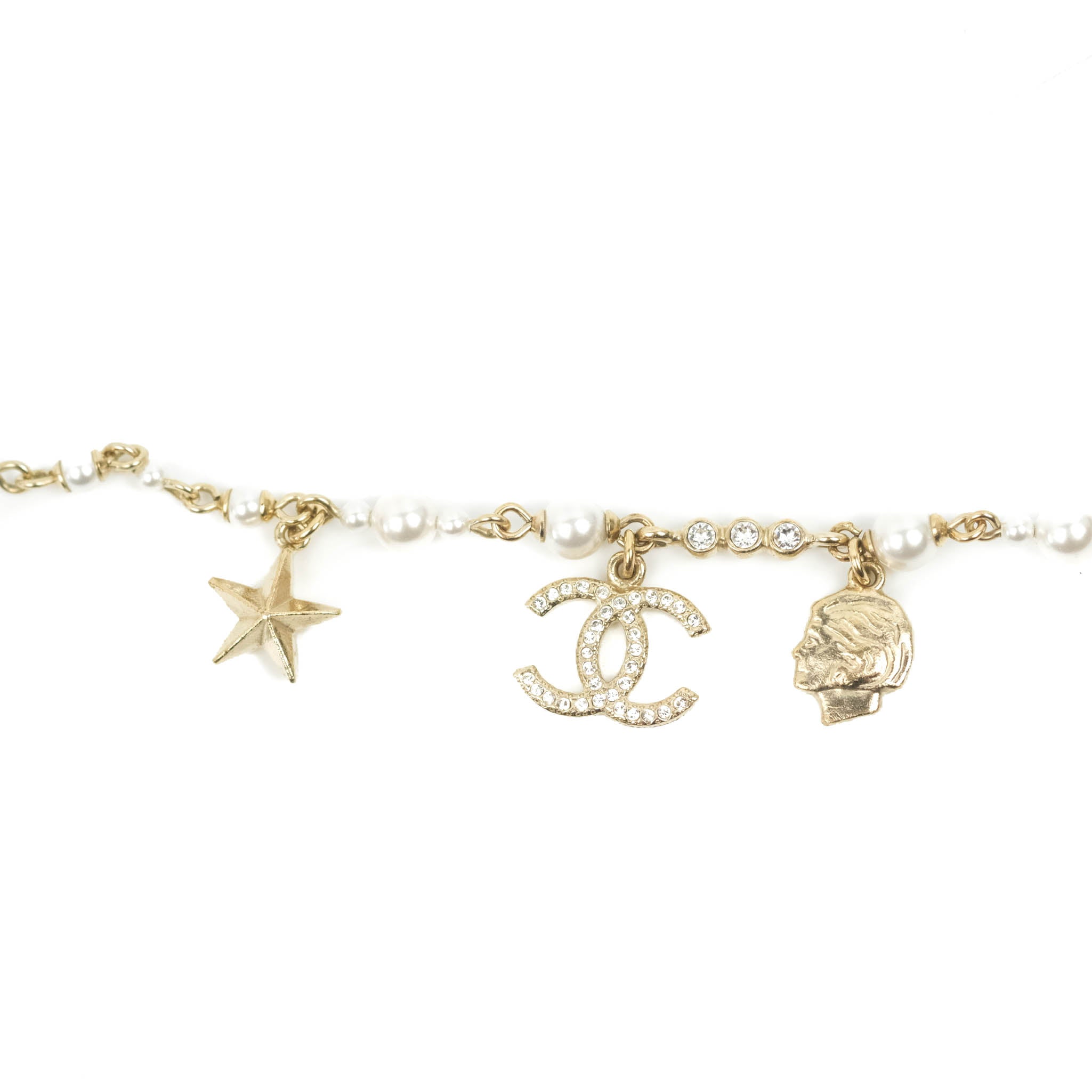 Chanel CC Crystal Pearl Charm Bracelet Gold Tone 20C – Coco Approved Studio