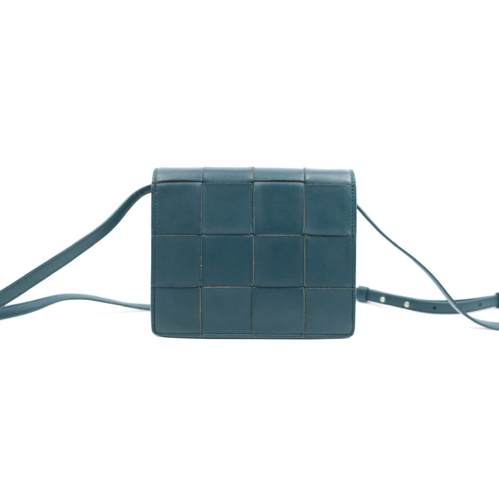Bottega Veneta Maxi Intrecciato Mini Cassette Crossbody Bag Petrol Blue Lambskin