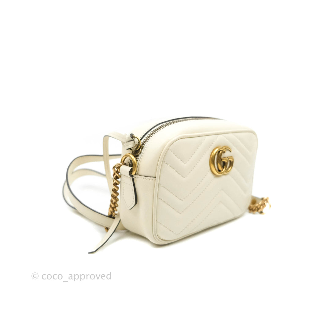 Gucci Mini Matelasse GG Marmont Camera Bag White Calfskin Gold Hardware