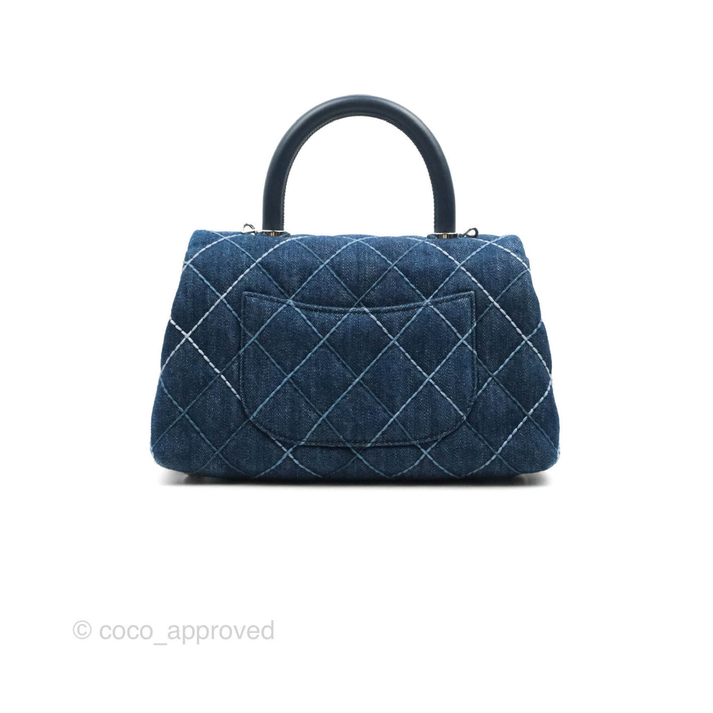 Chanel Small Quilted Coco Handle Denim Navy Lambskin Silver Hardware