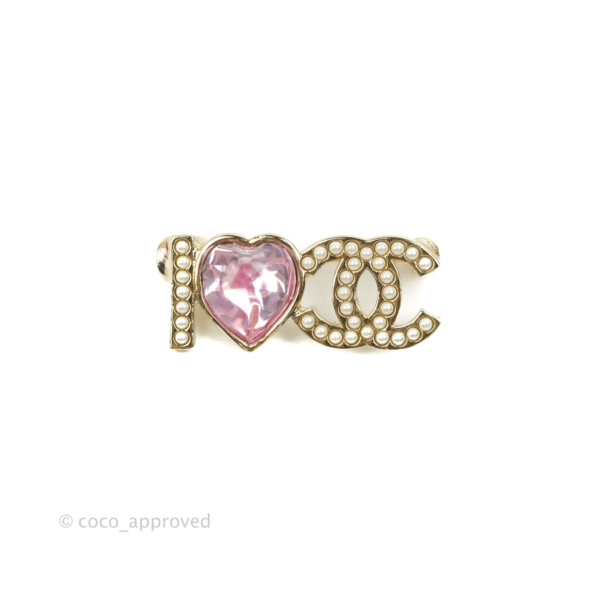 Chanel I Love CC Pink Heart Pearl Brooch Gold Tone 22B – Coco