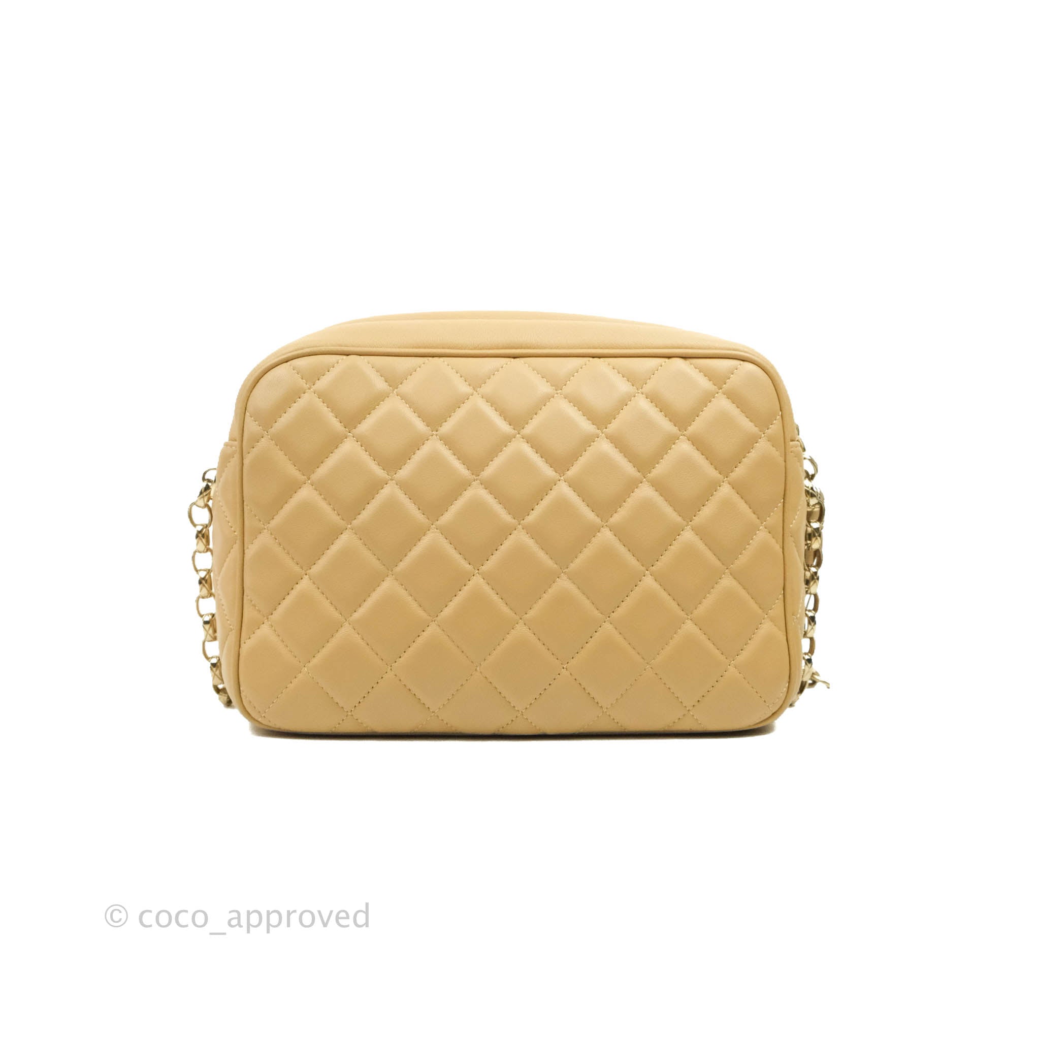 CHANEL Beige Quilted Caviar Leather Vintage Small Classic Camera