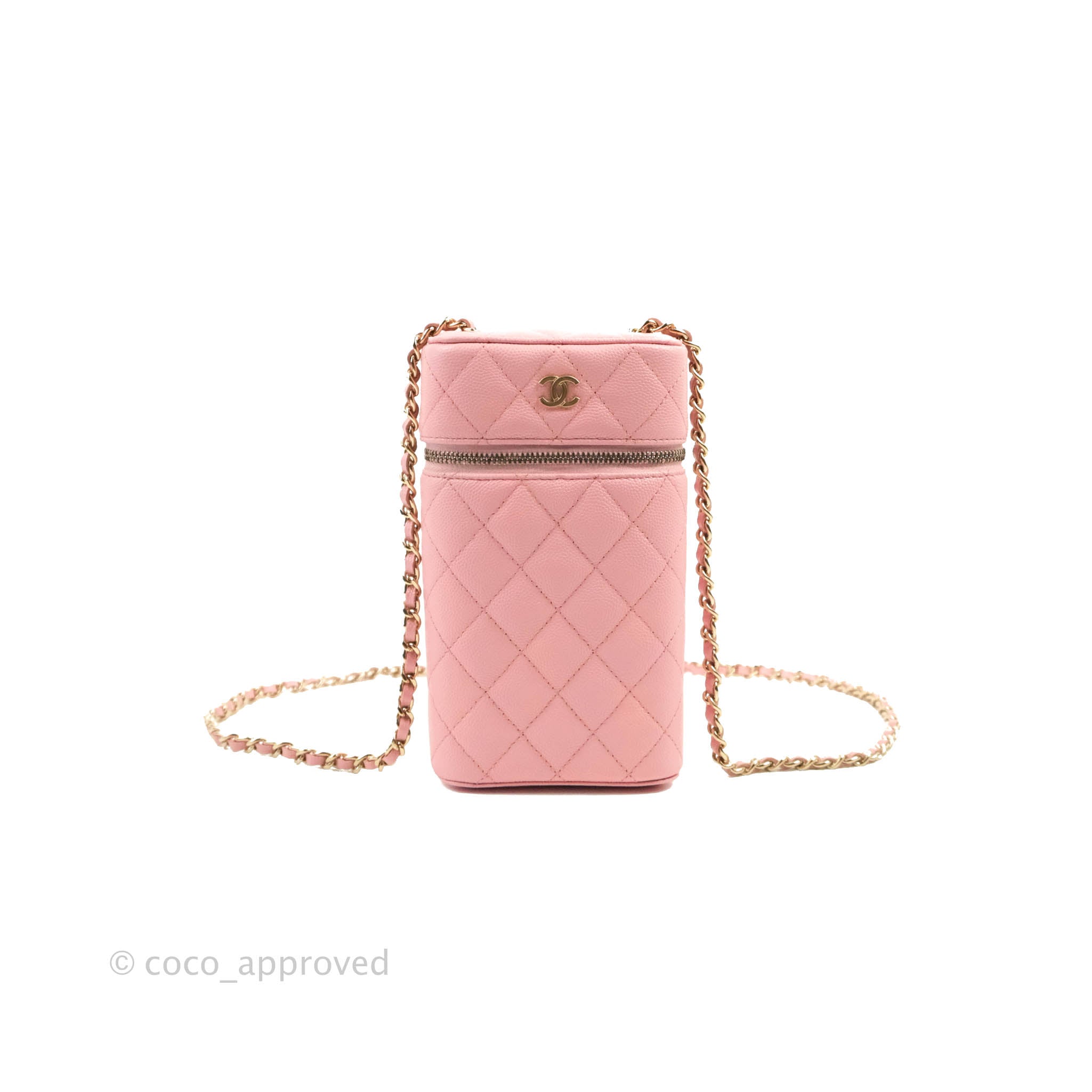 Chanel Pink Quilted Caviar Mini Vanity Case with Chain For Sale at 1stDibs