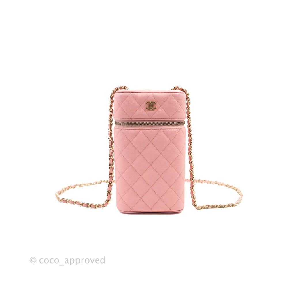 Chanel Vanity Phone Holder With Chain Pink Caviar Gold Hardware